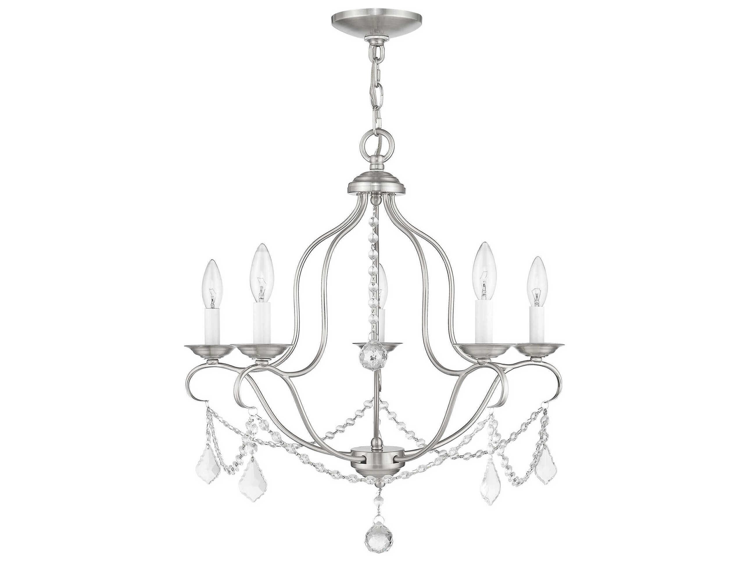 Livex Lighting Chesterfield 5-Light Brushed Nickel Crystal Candelabra Chandelier