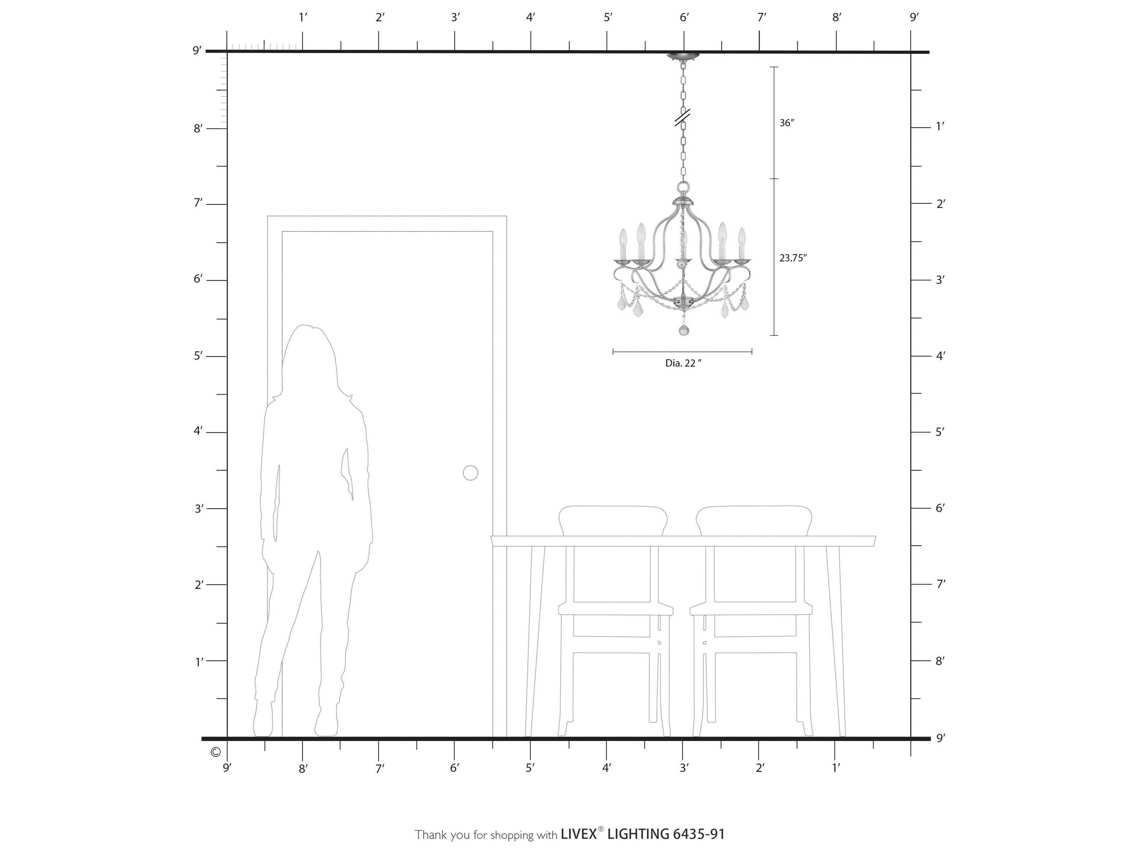 Livex Lighting Chesterfield 5-Light Brushed Nickel Crystal Candelabra Chandelier