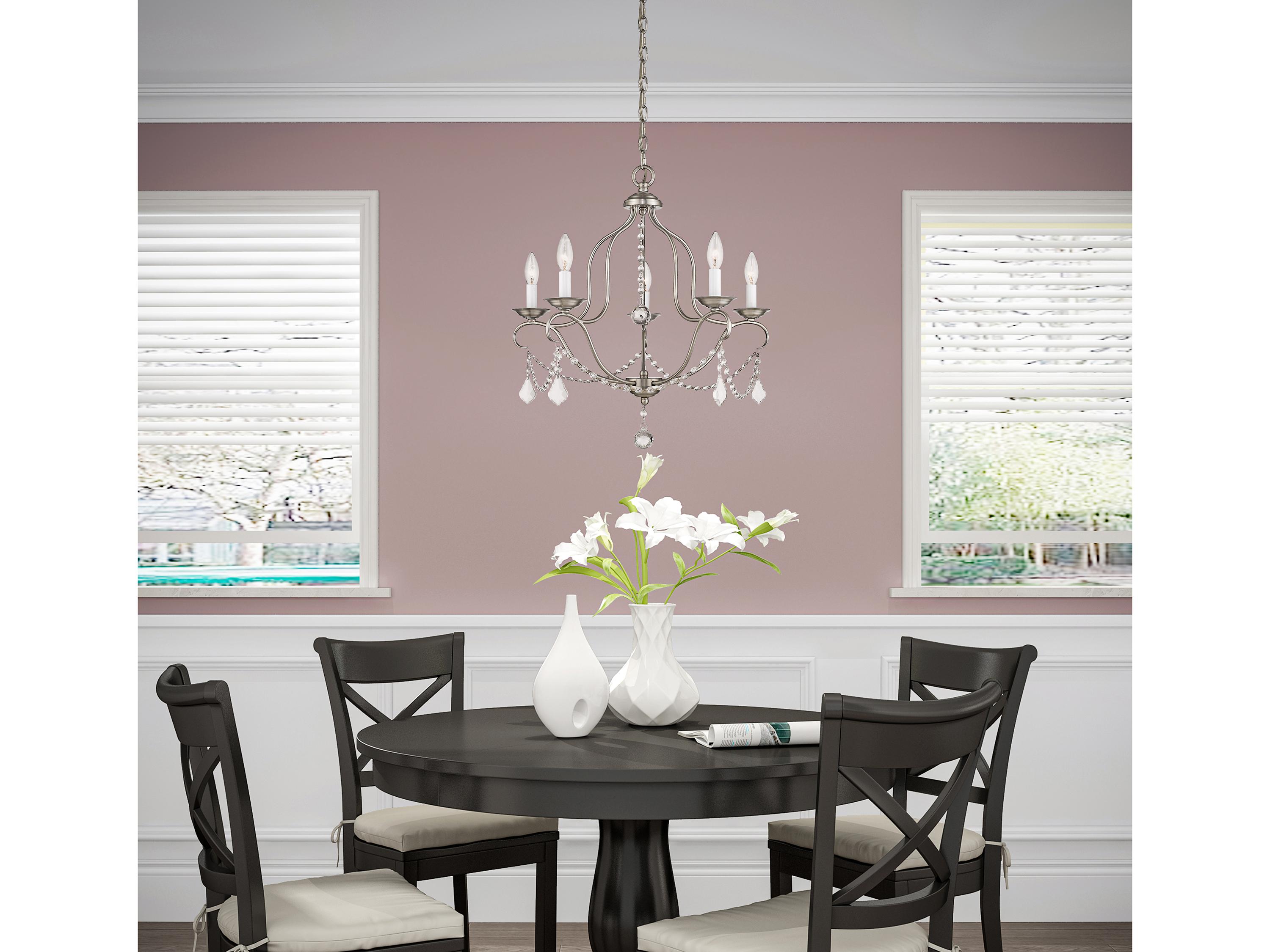 Livex Lighting Chesterfield 5-Light Brushed Nickel Crystal Candelabra Chandelier