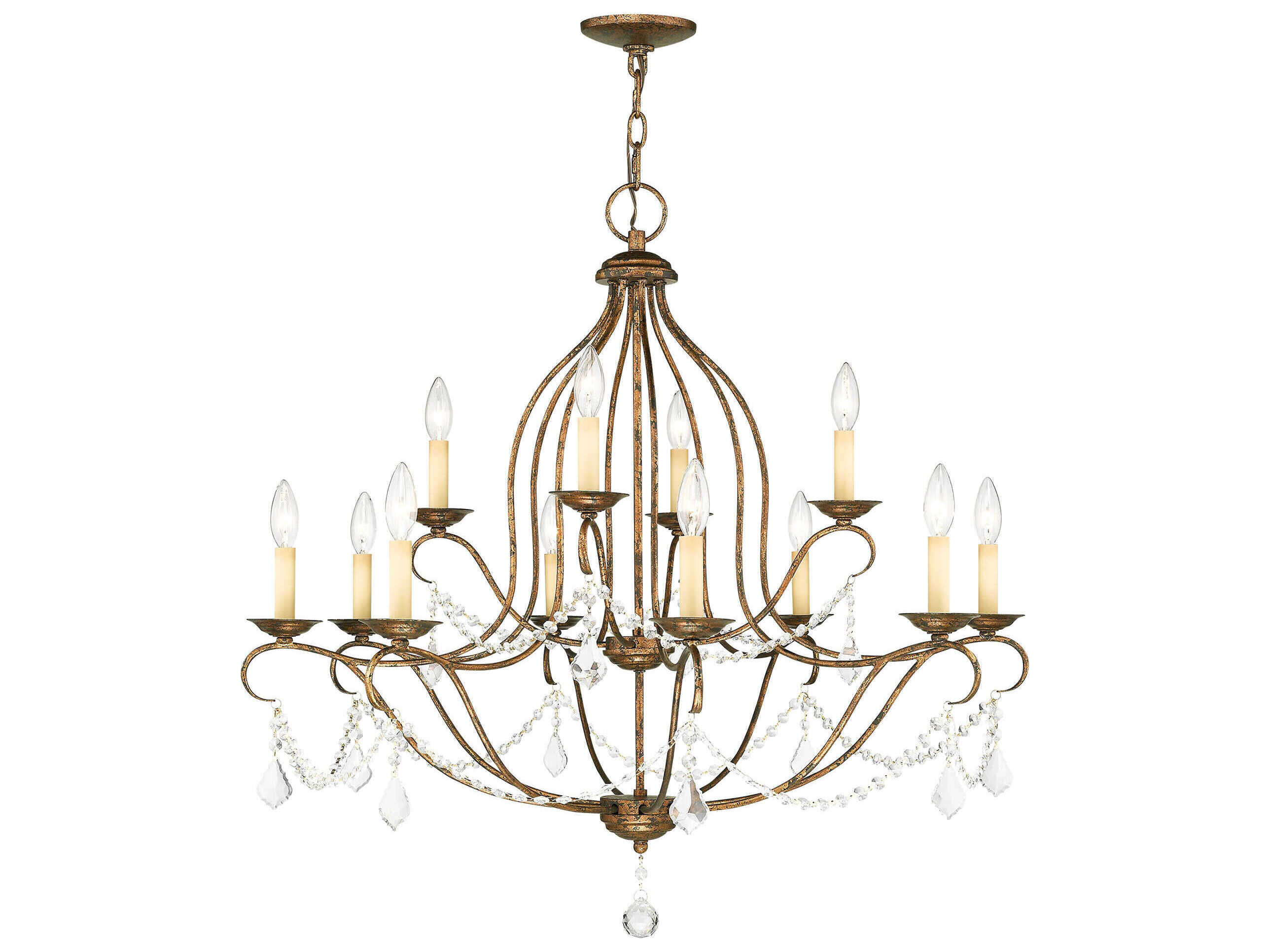 Livex Lighting Chesterfield 12-Light Hand Applied Venetian Golden Bronze Crystal Candelabra Tiered Chandelier