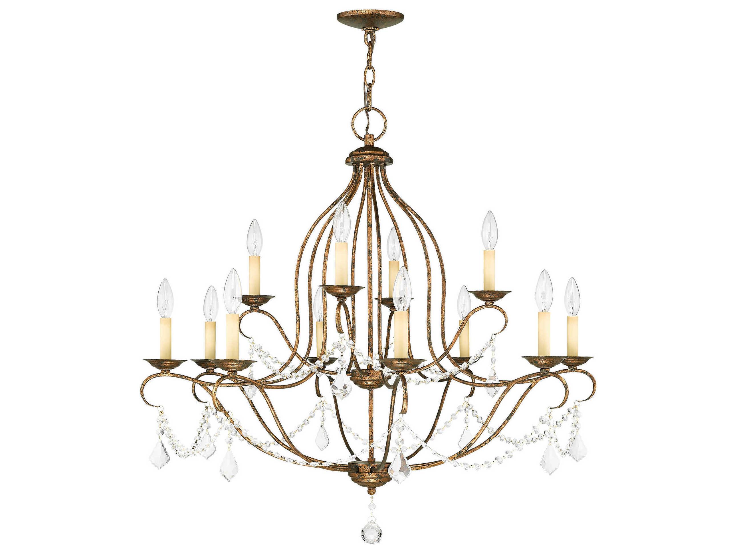 Livex Lighting Chesterfield 12-Light Hand Applied Venetian Golden Bronze Crystal Candelabra Tiered Chandelier