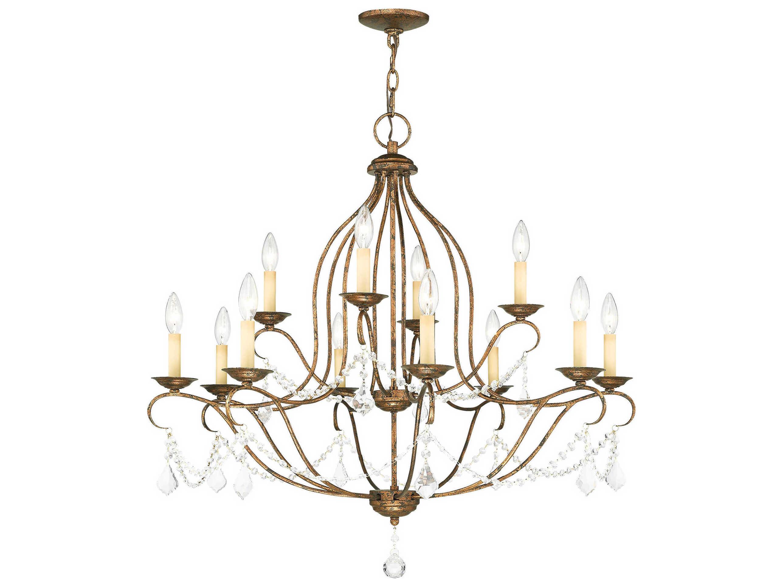 Livex Lighting Chesterfield 12-Light Hand Applied Venetian Golden Bronze Crystal Candelabra Tiered Chandelier