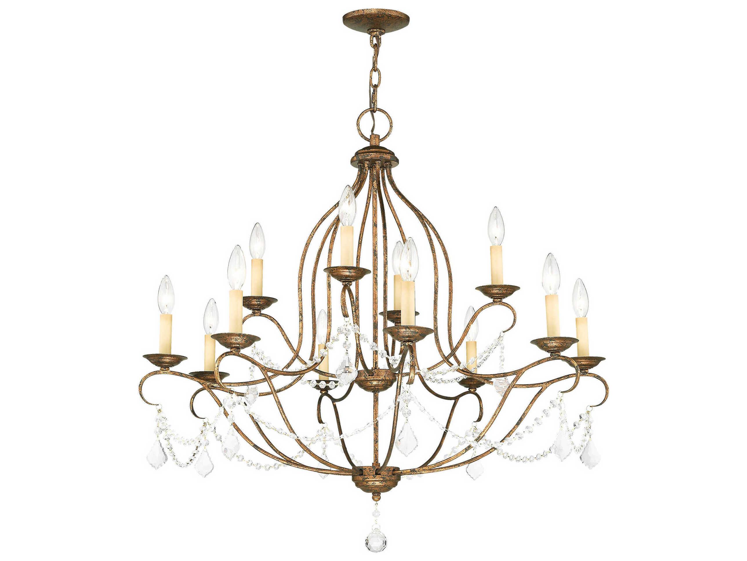 Livex Lighting Chesterfield 12-Light Hand Applied Venetian Golden Bronze Crystal Candelabra Tiered Chandelier