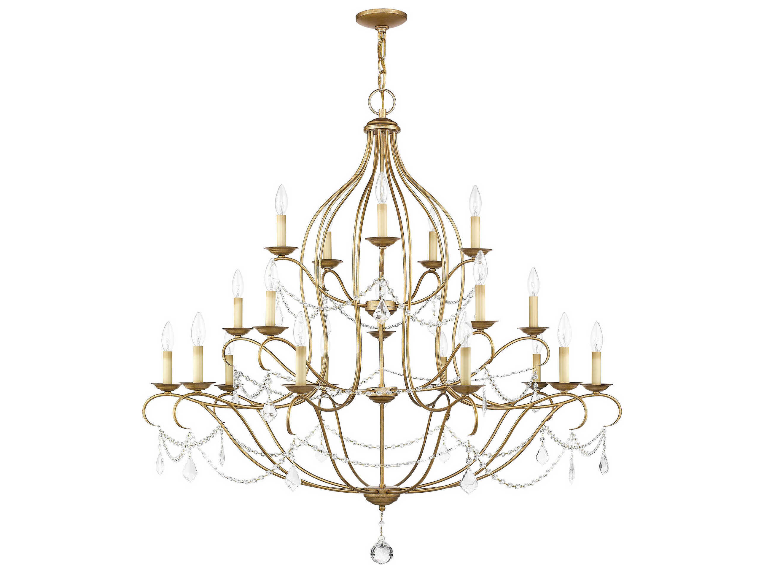 Livex Lighting Chesterfield 12-Light Antique Gold Leaf Crystal Candelabra Chandelier