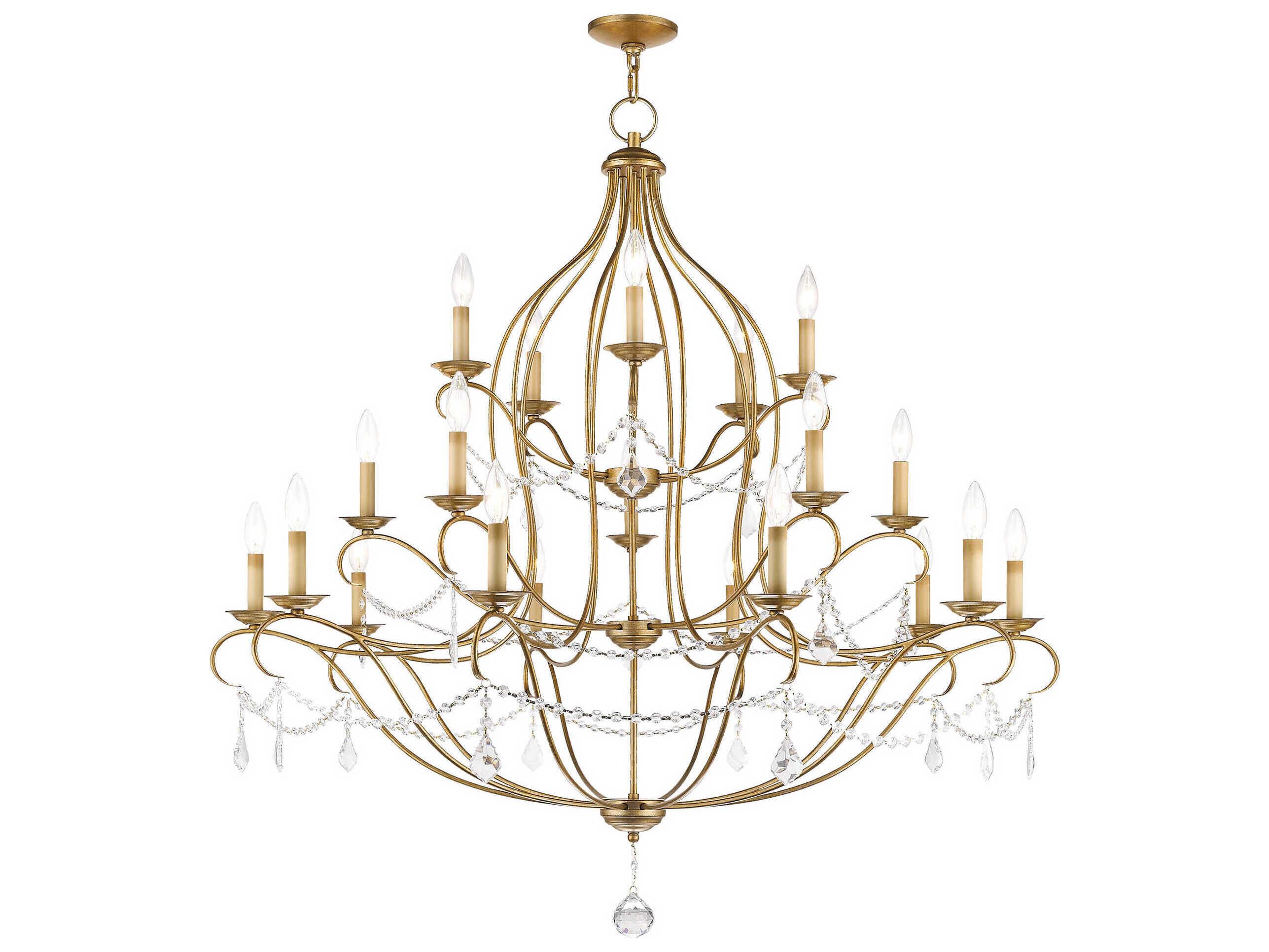 Livex Lighting Chesterfield 12-Light Antique Gold Leaf Crystal Candelabra Chandelier