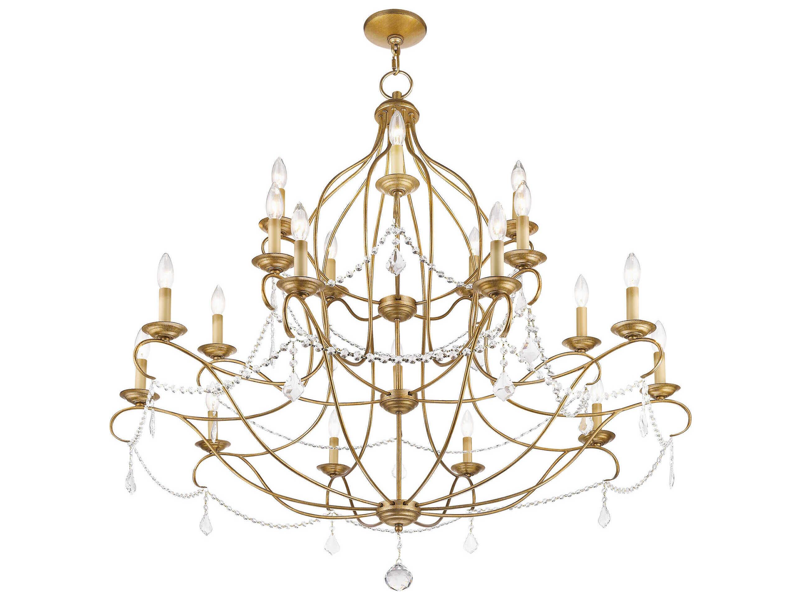Livex Lighting Chesterfield 12-Light Antique Gold Leaf Crystal Candelabra Chandelier