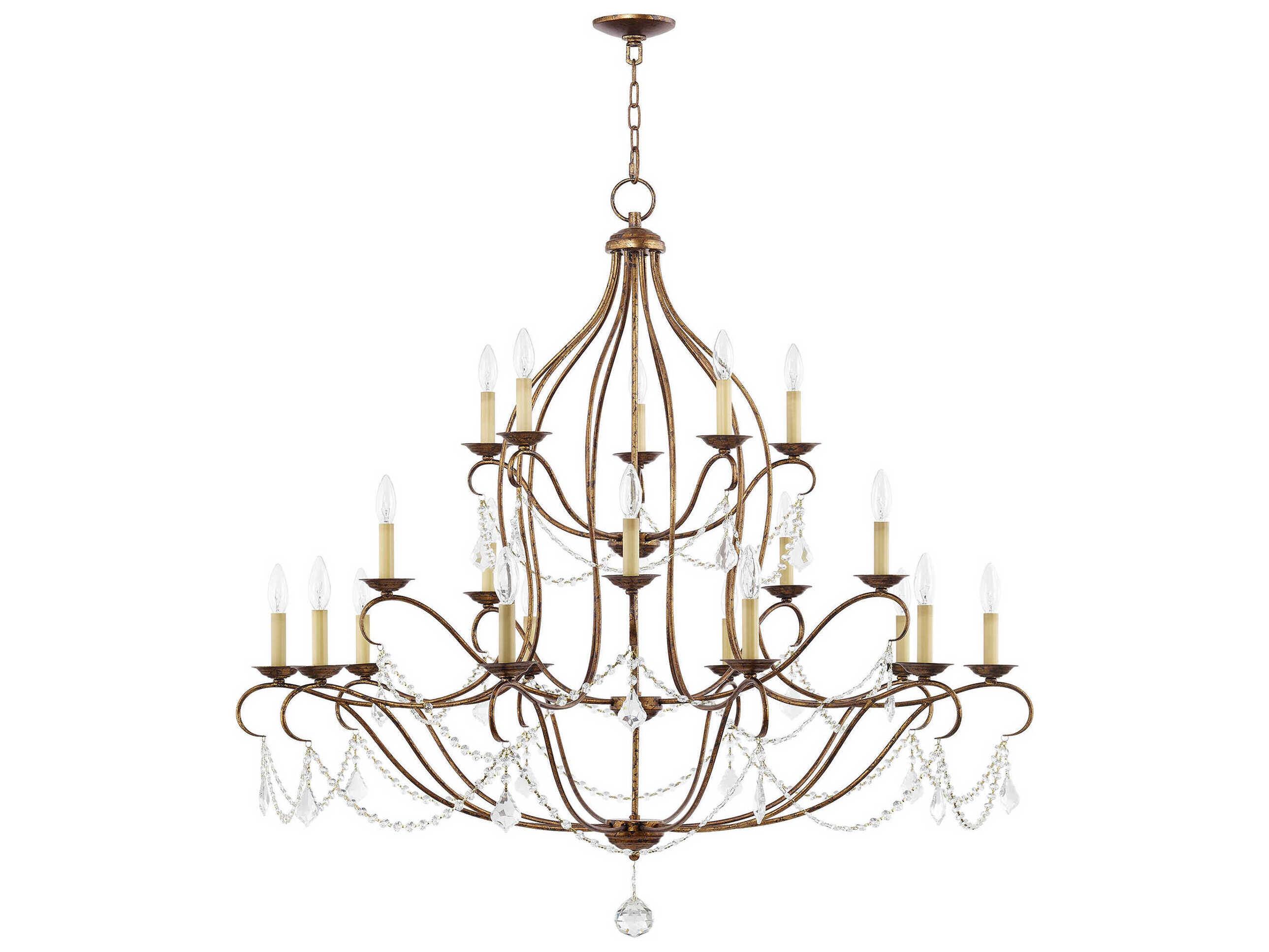Livex Lighting Chesterfield 20-Light Hand Applied Venetian Golden Bronze Crystal Candelabra Chandelier