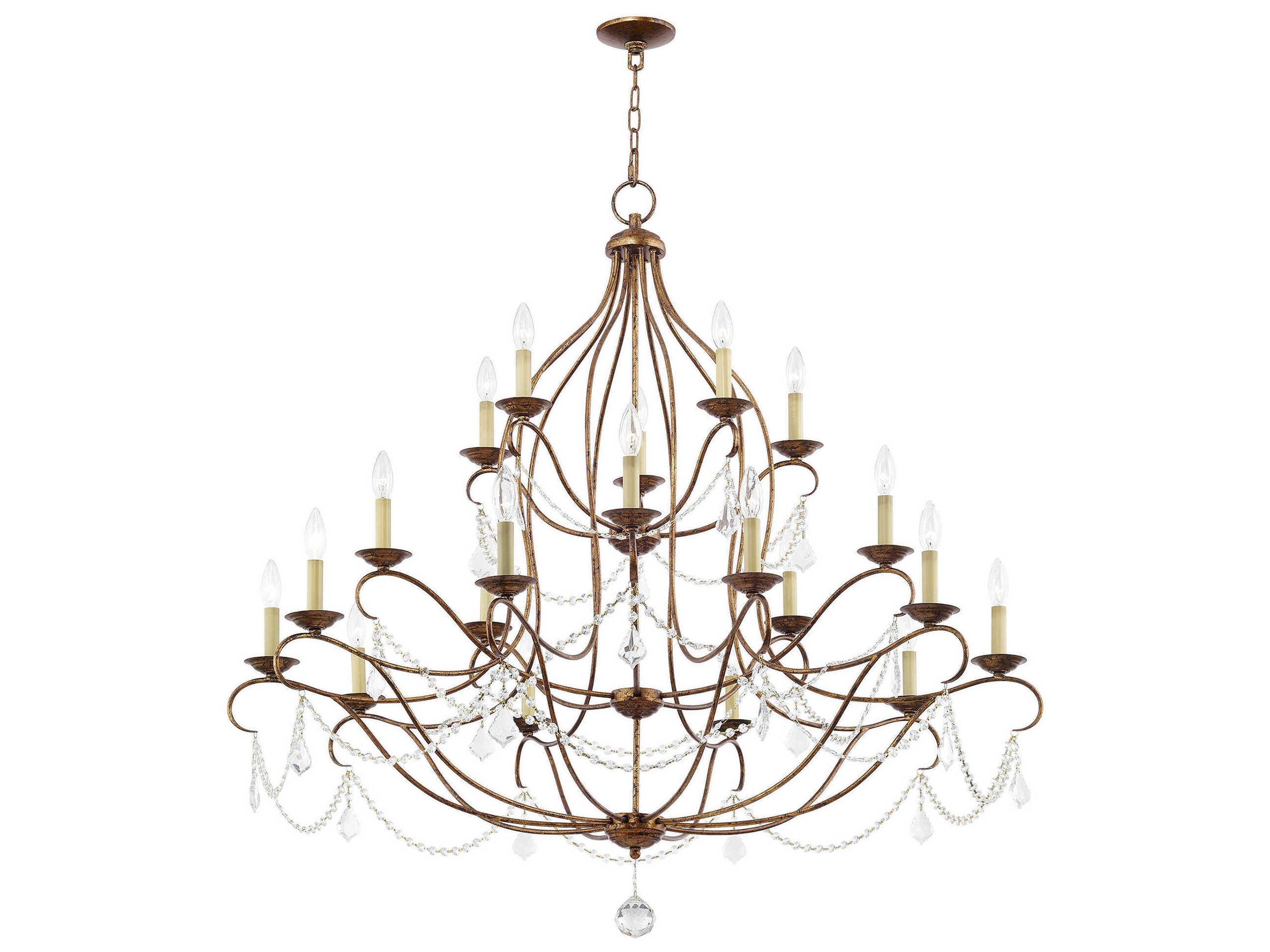 Livex Lighting Chesterfield 20-Light Hand Applied Venetian Golden Bronze Crystal Candelabra Chandelier