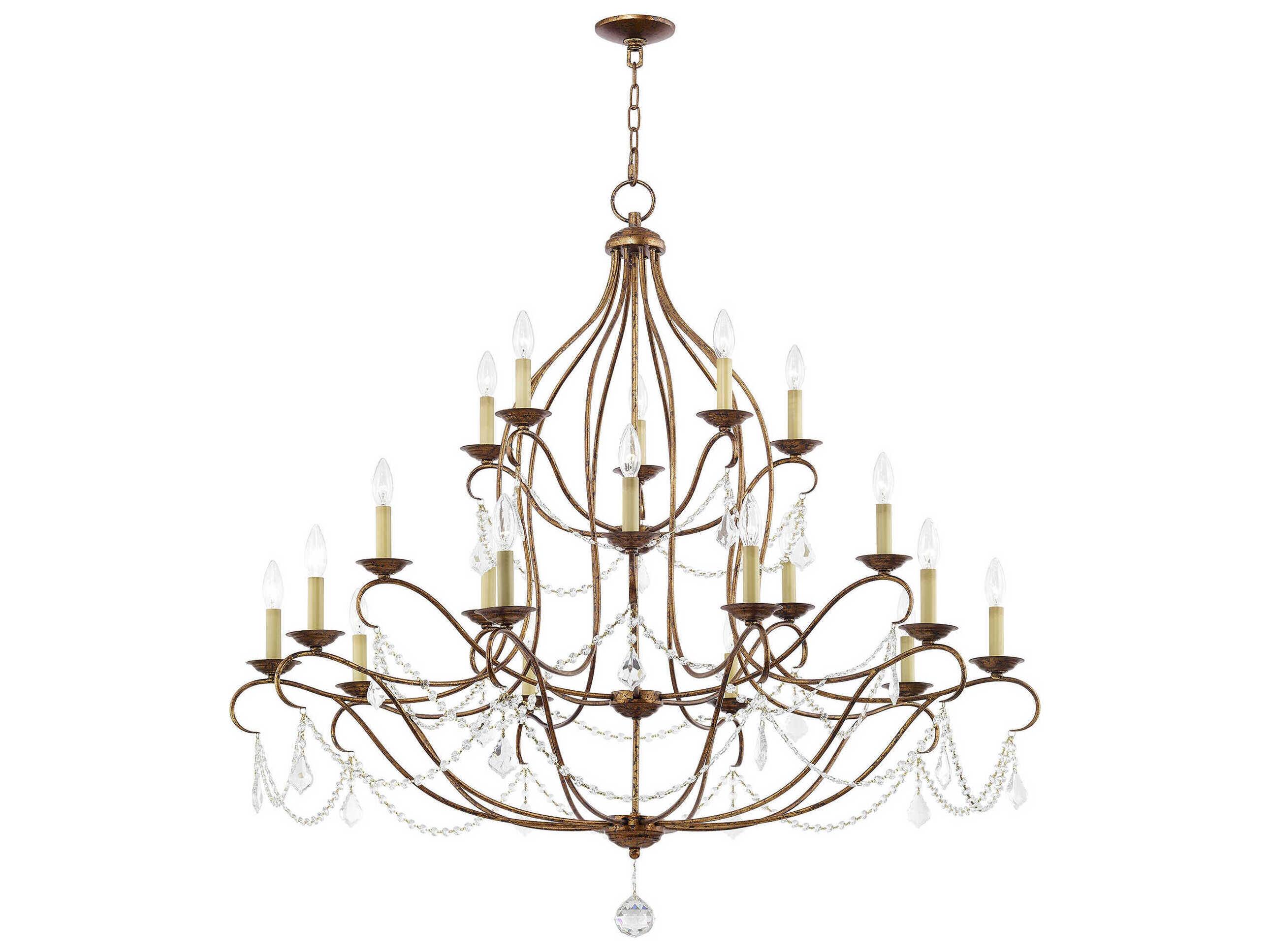 Livex Lighting Chesterfield 20-Light Hand Applied Venetian Golden Bronze Crystal Candelabra Chandelier