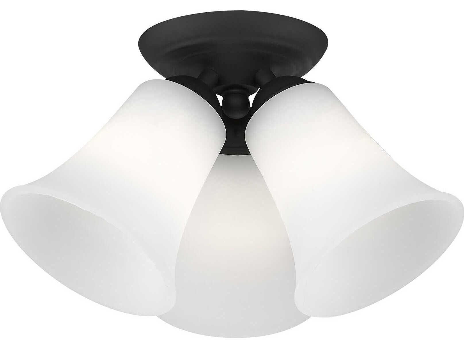 Livex Lighting Ridgedale 3-Light Black White Glass Bell Semi Flush Mount