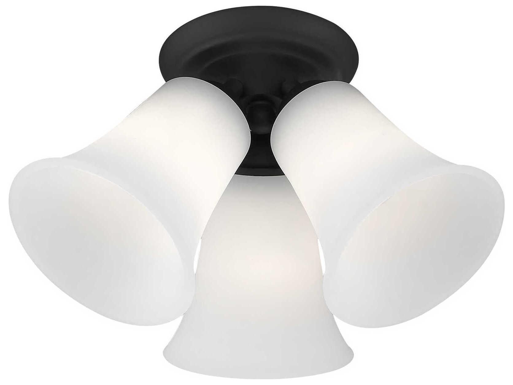 Livex Lighting Ridgedale 3-Light Black White Glass Bell Semi Flush Mount