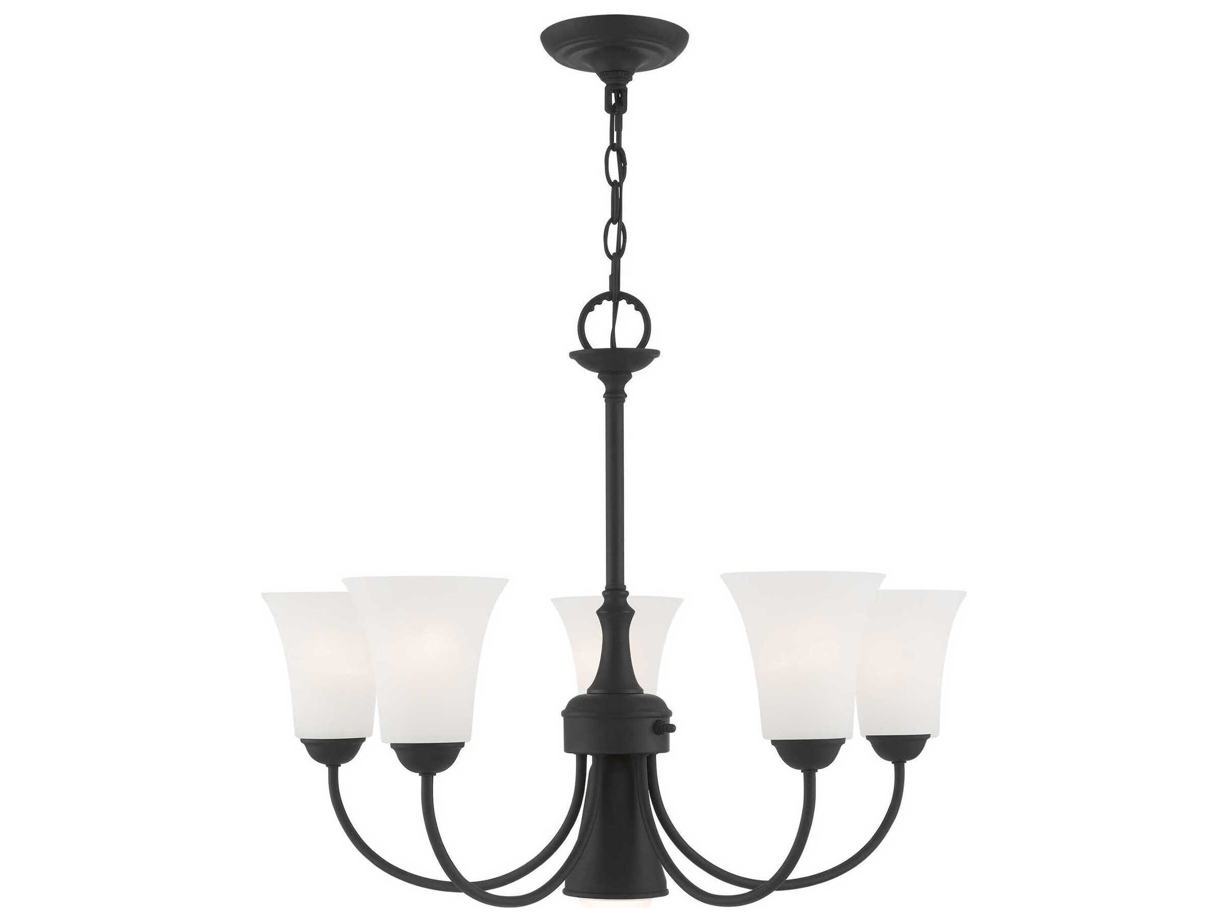 Livex Lighting Ridgedale 6-Light Black White Glass Bell Chandelier