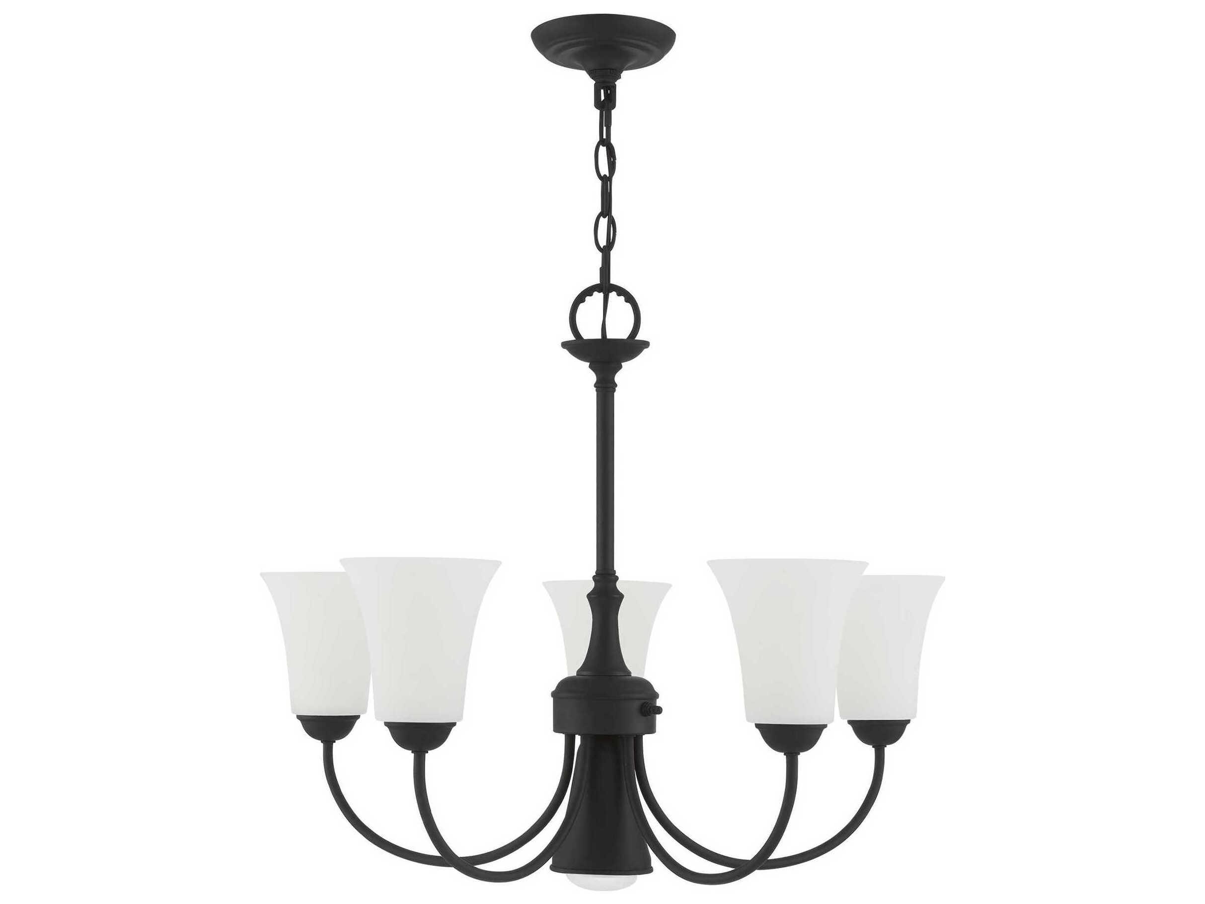 Livex Lighting Ridgedale 6-Light Black White Glass Bell Chandelier