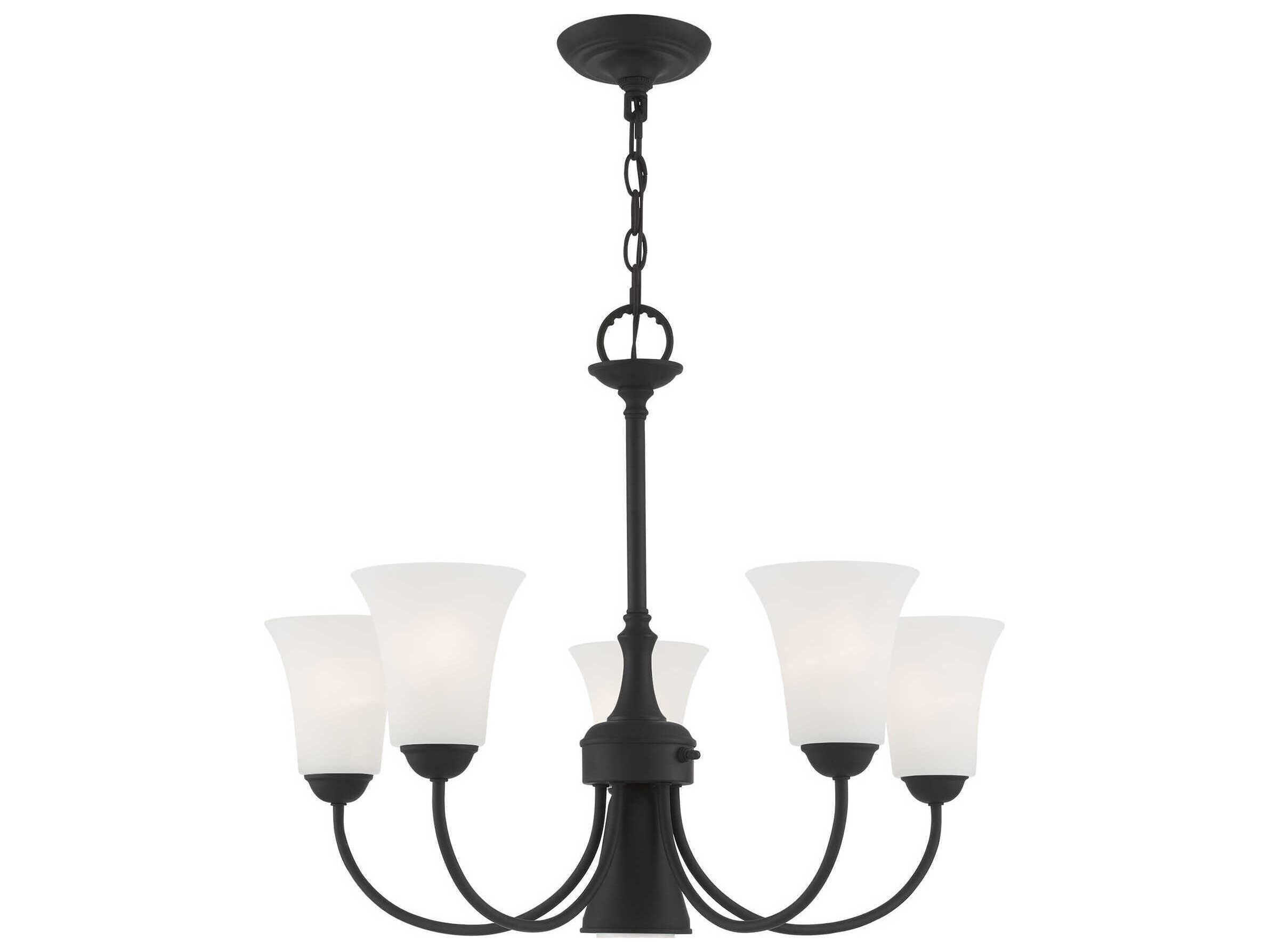 Livex Lighting Ridgedale 6-Light Black White Glass Bell Chandelier