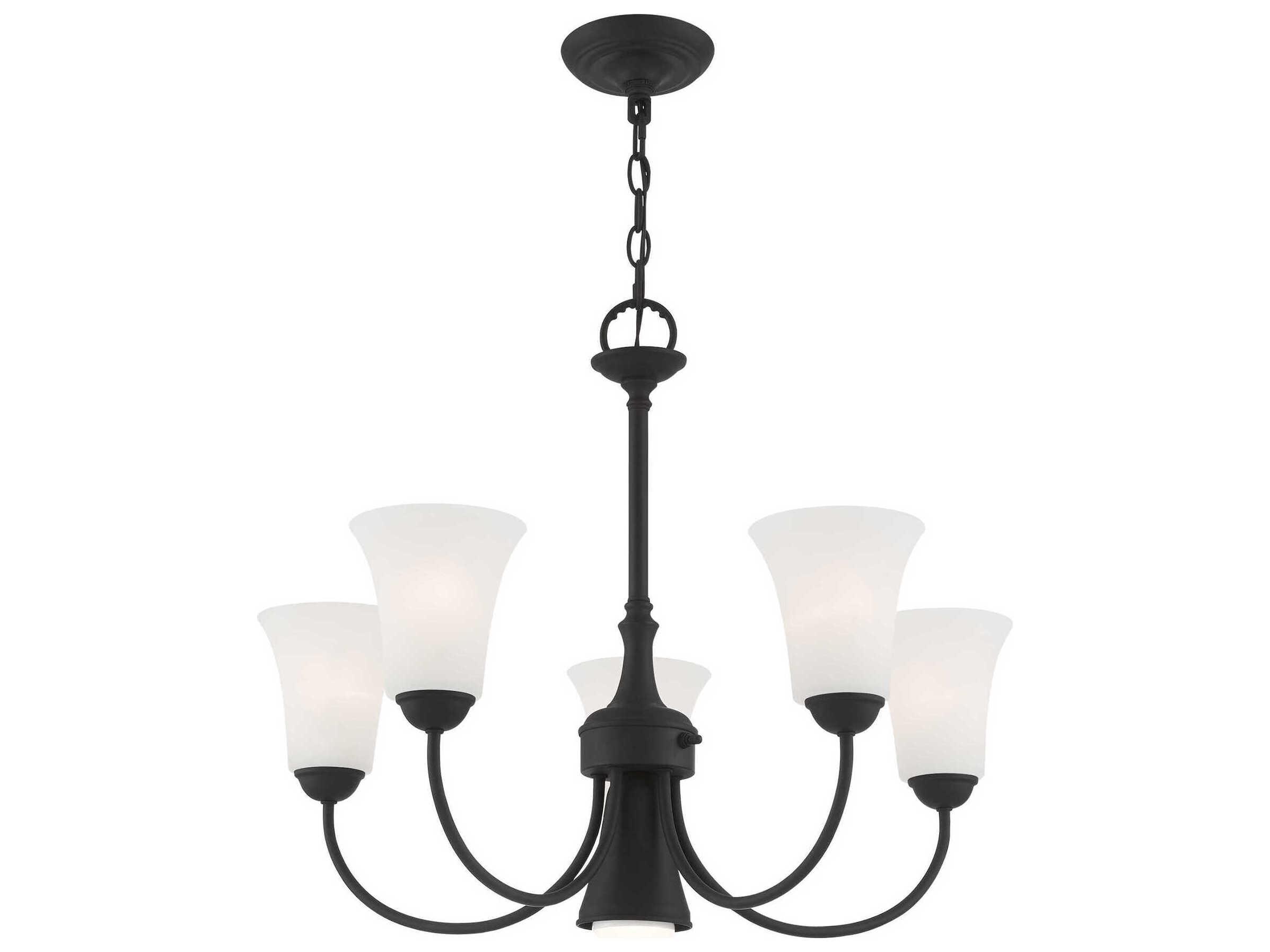 Livex Lighting Ridgedale 6-Light Black White Glass Bell Chandelier