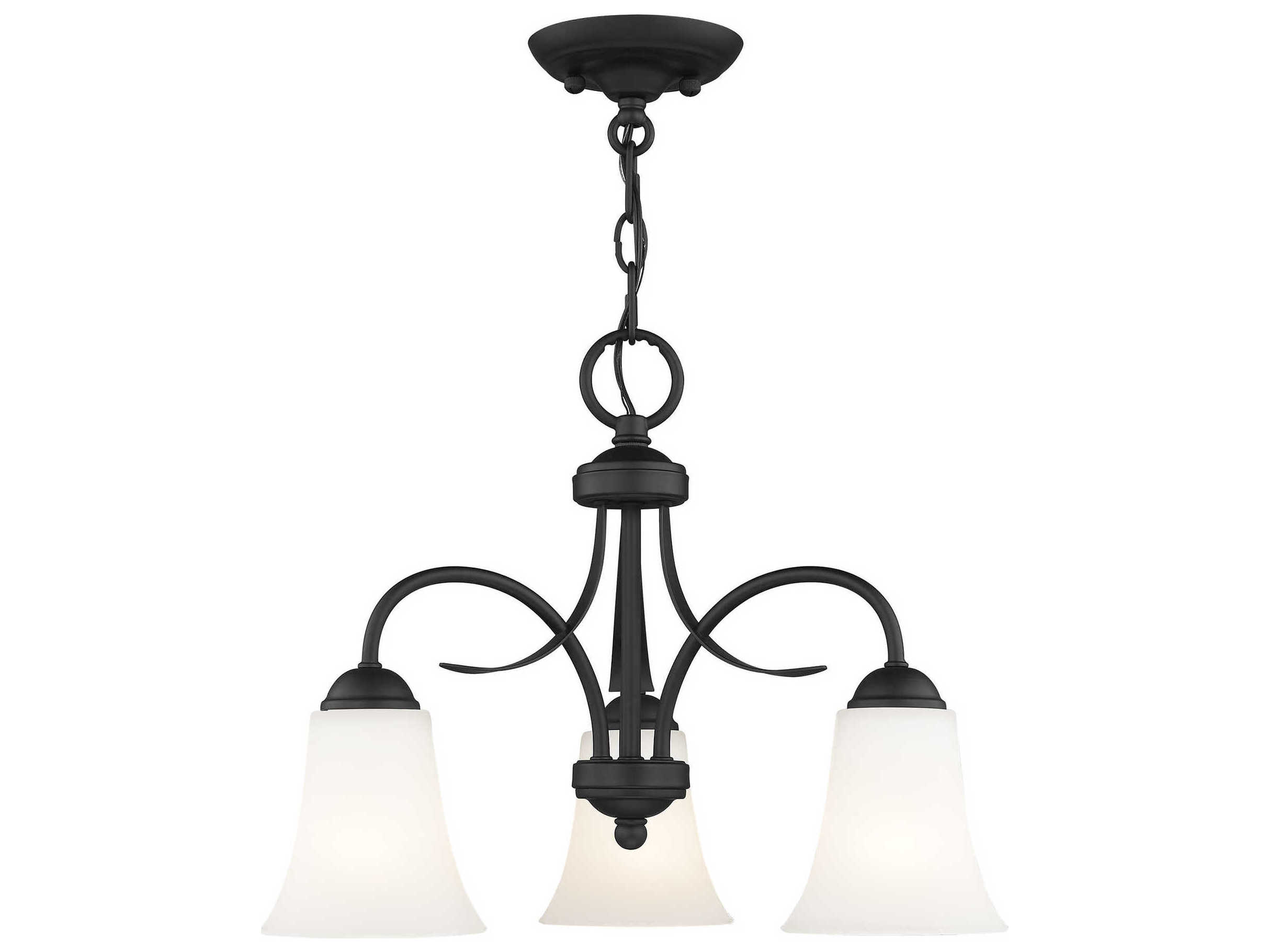 Livex Lighting Ridgedale 3-Light Black White Glass Bell Chandelier