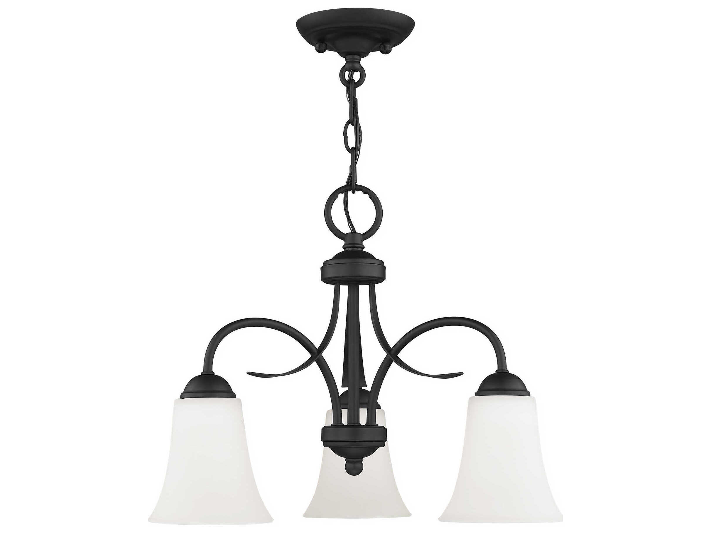 Livex Lighting Ridgedale 3-Light Black White Glass Bell Chandelier