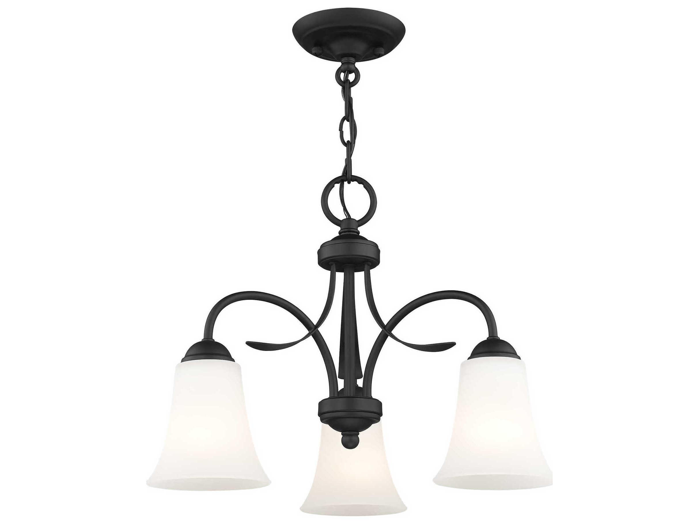 Livex Lighting Ridgedale 3-Light Black White Glass Bell Chandelier