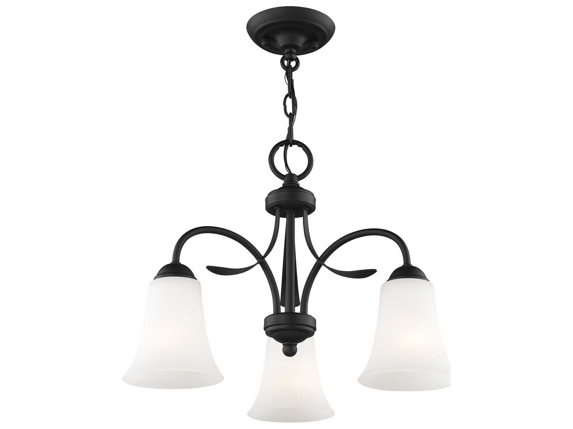 Livex Lighting Ridgedale 3-Light Black White Glass Bell Chandelier