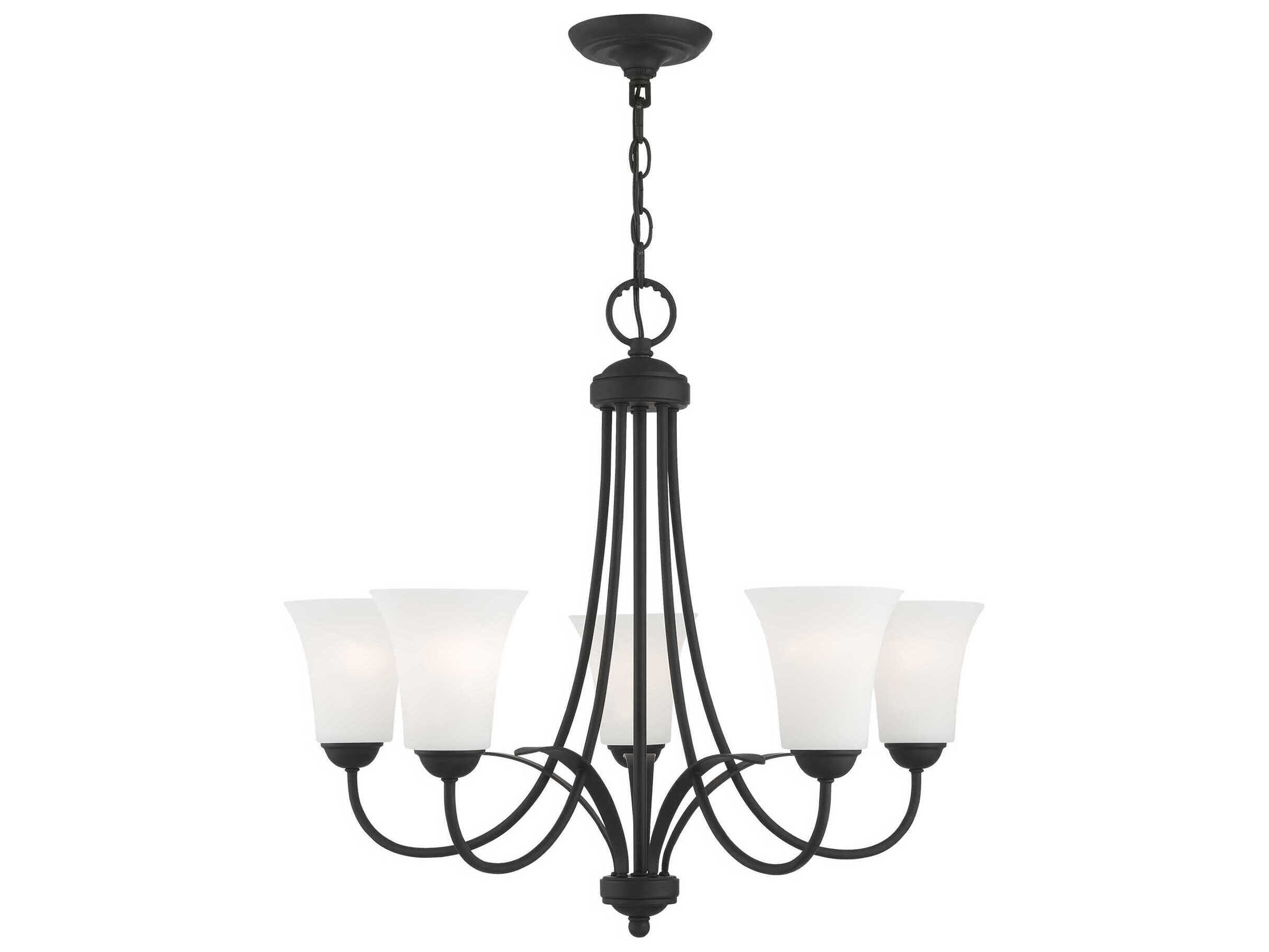 Livex Lighting Ridgedale 5-Light Black White Glass Bell Chandelier