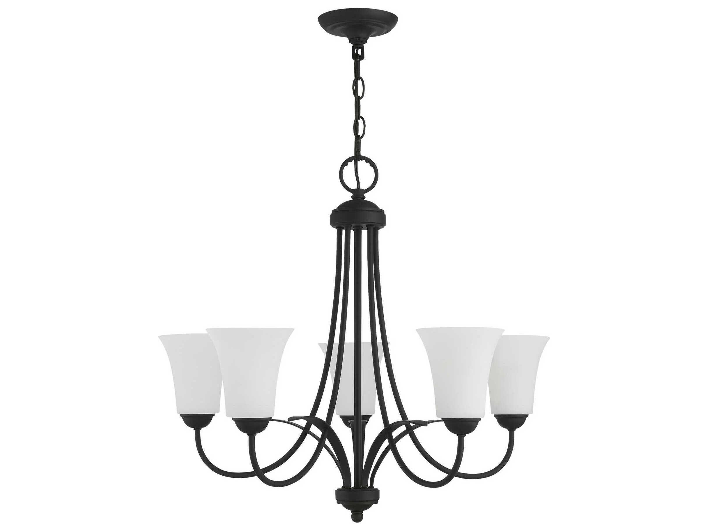 Livex Lighting Ridgedale 5-Light Black White Glass Bell Chandelier