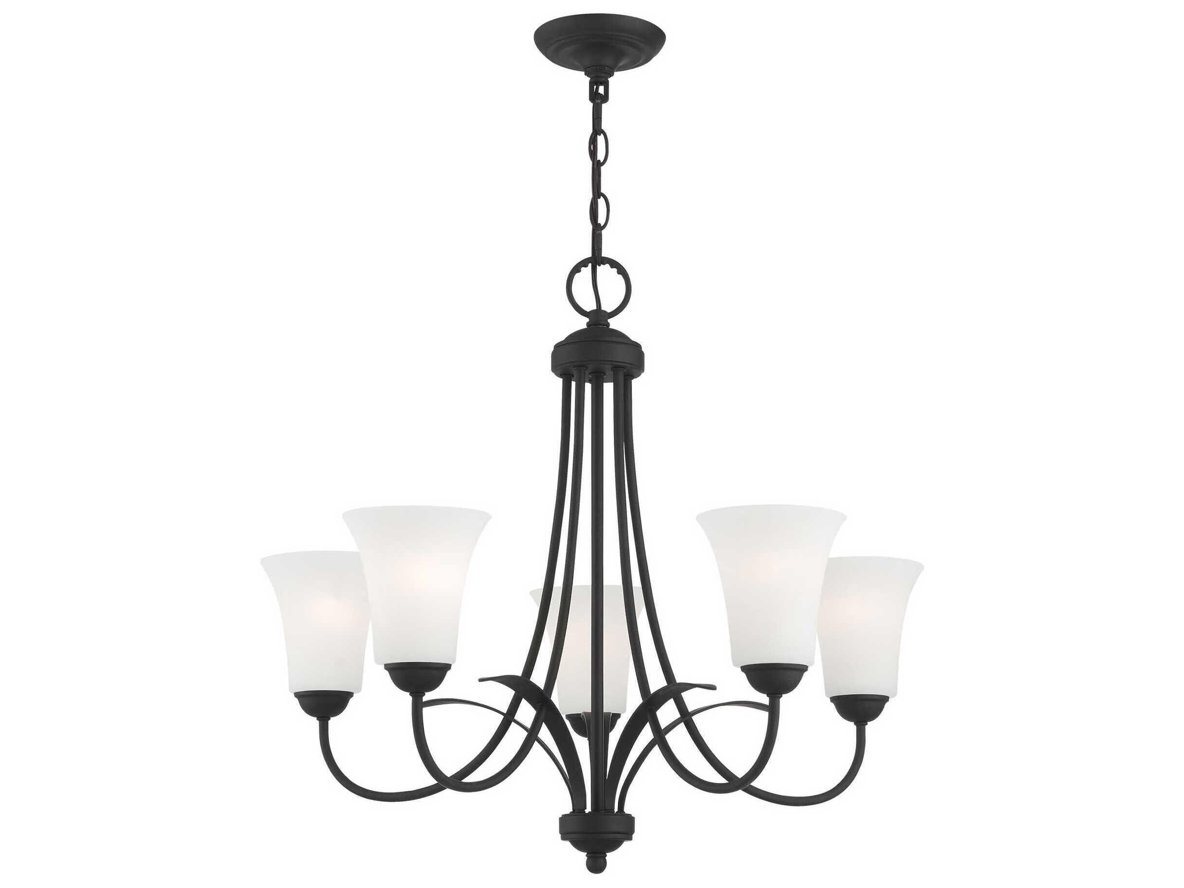 Livex Lighting Ridgedale 5-Light Black White Glass Bell Chandelier