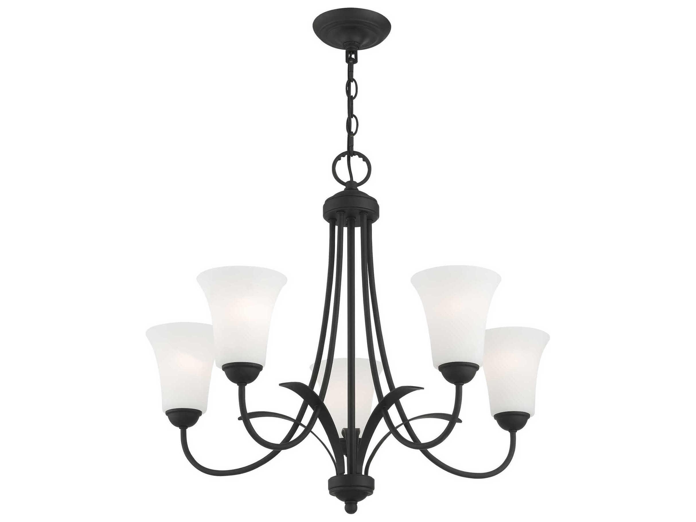 Livex Lighting Ridgedale 5-Light Black White Glass Bell Chandelier