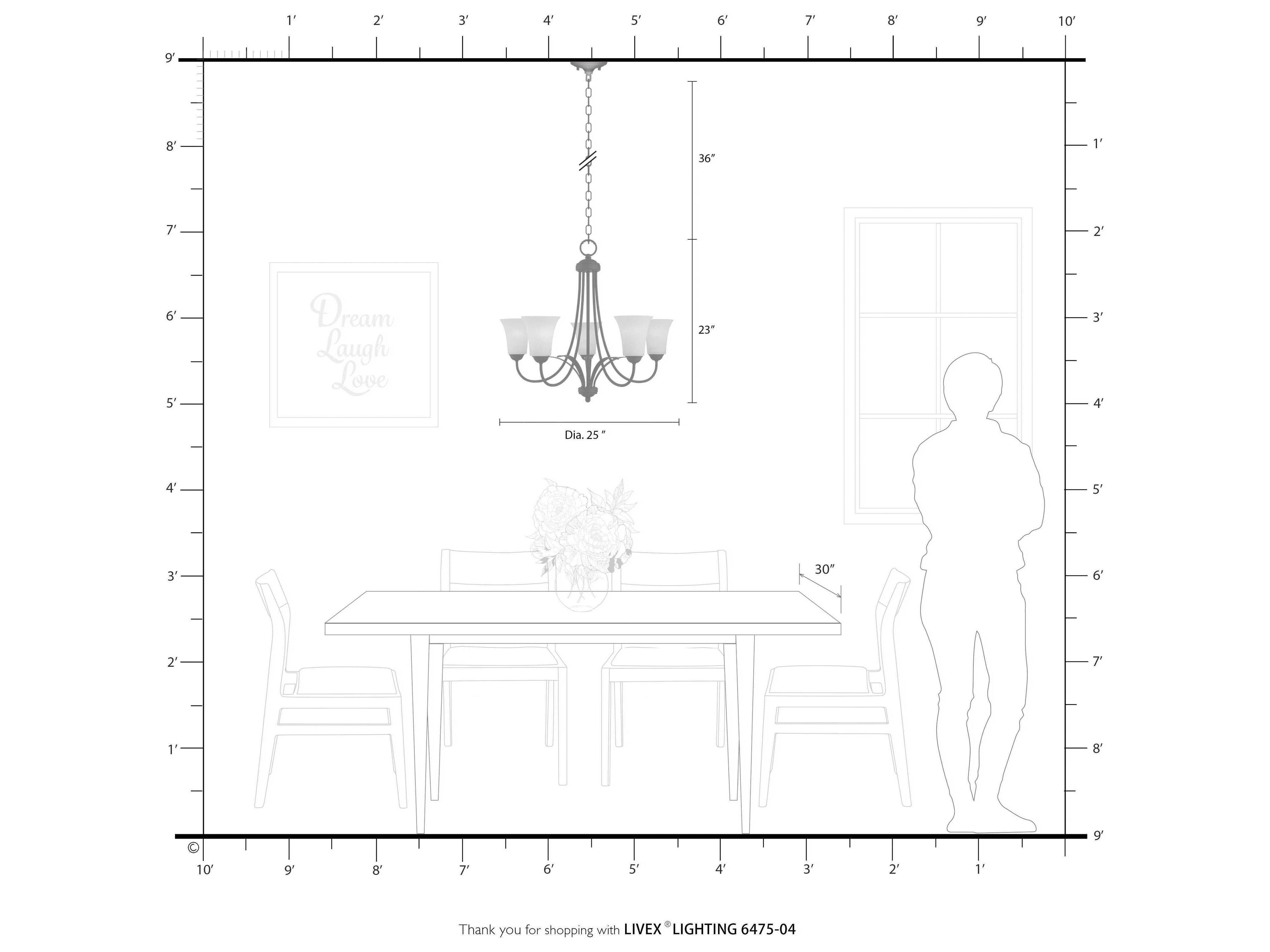Livex Lighting Ridgedale 5-Light Black White Glass Bell Chandelier