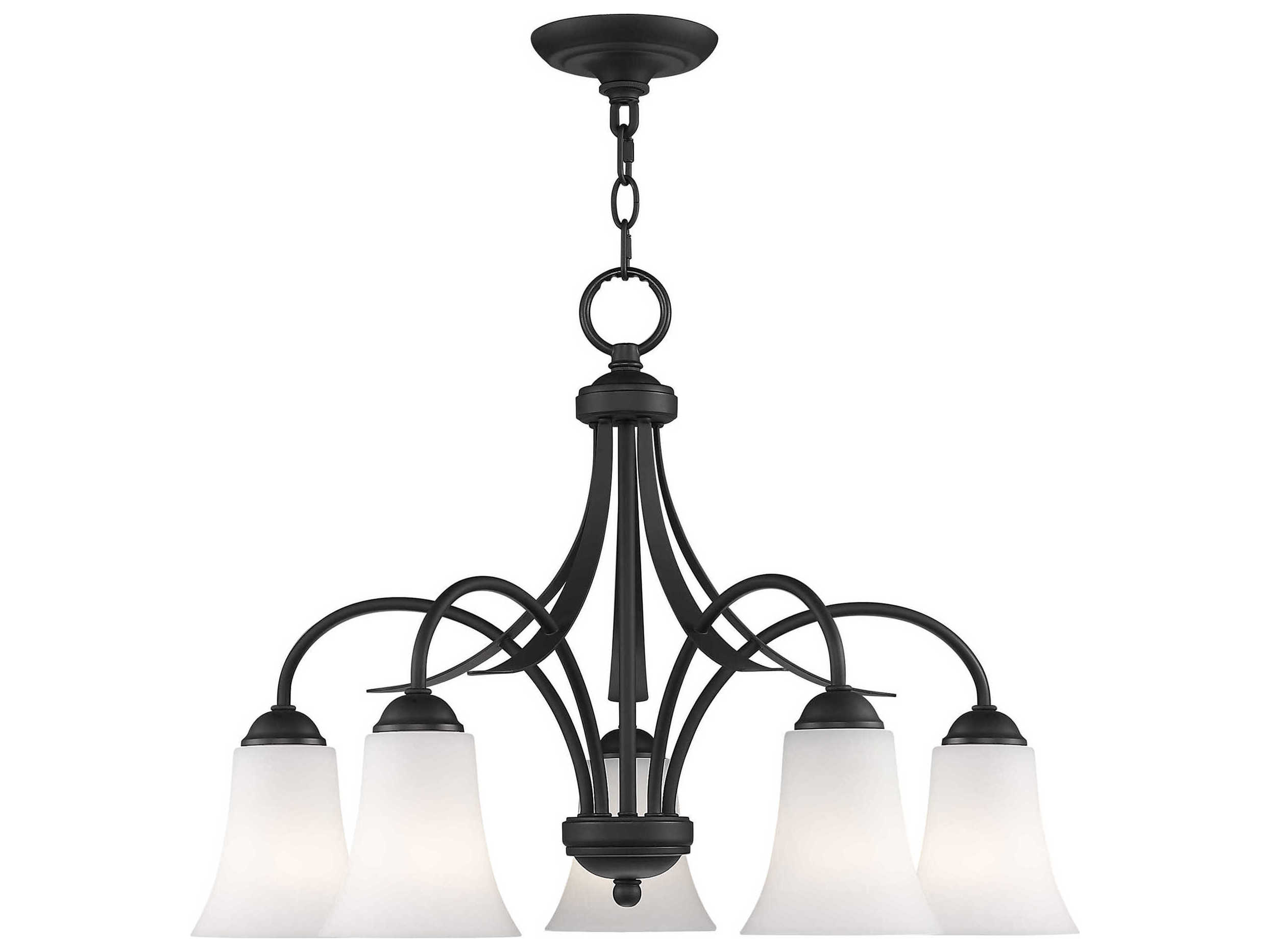 Livex Lighting Ridgedale 5-Light Black White Glass Bell Chandelier