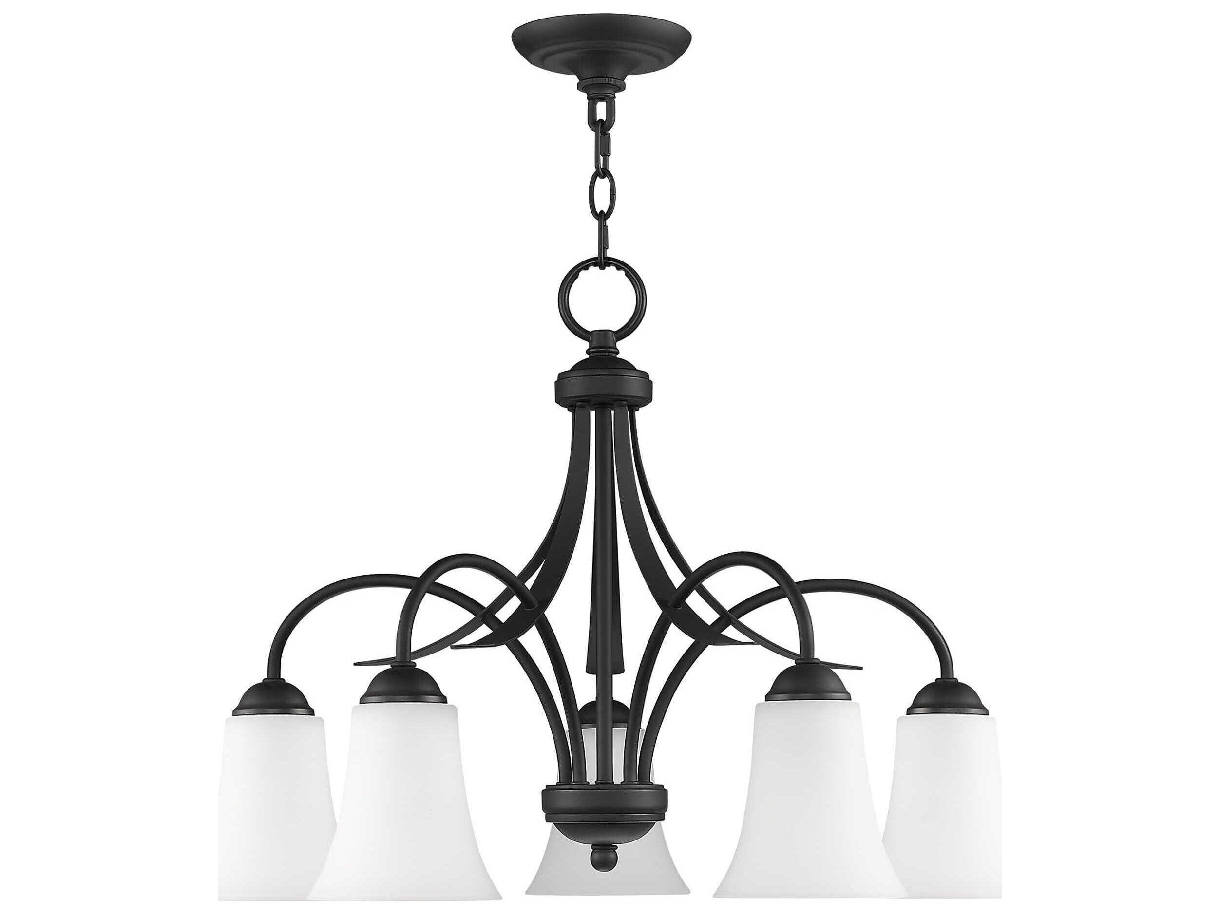 Livex Lighting Ridgedale 5-Light Black White Glass Bell Chandelier