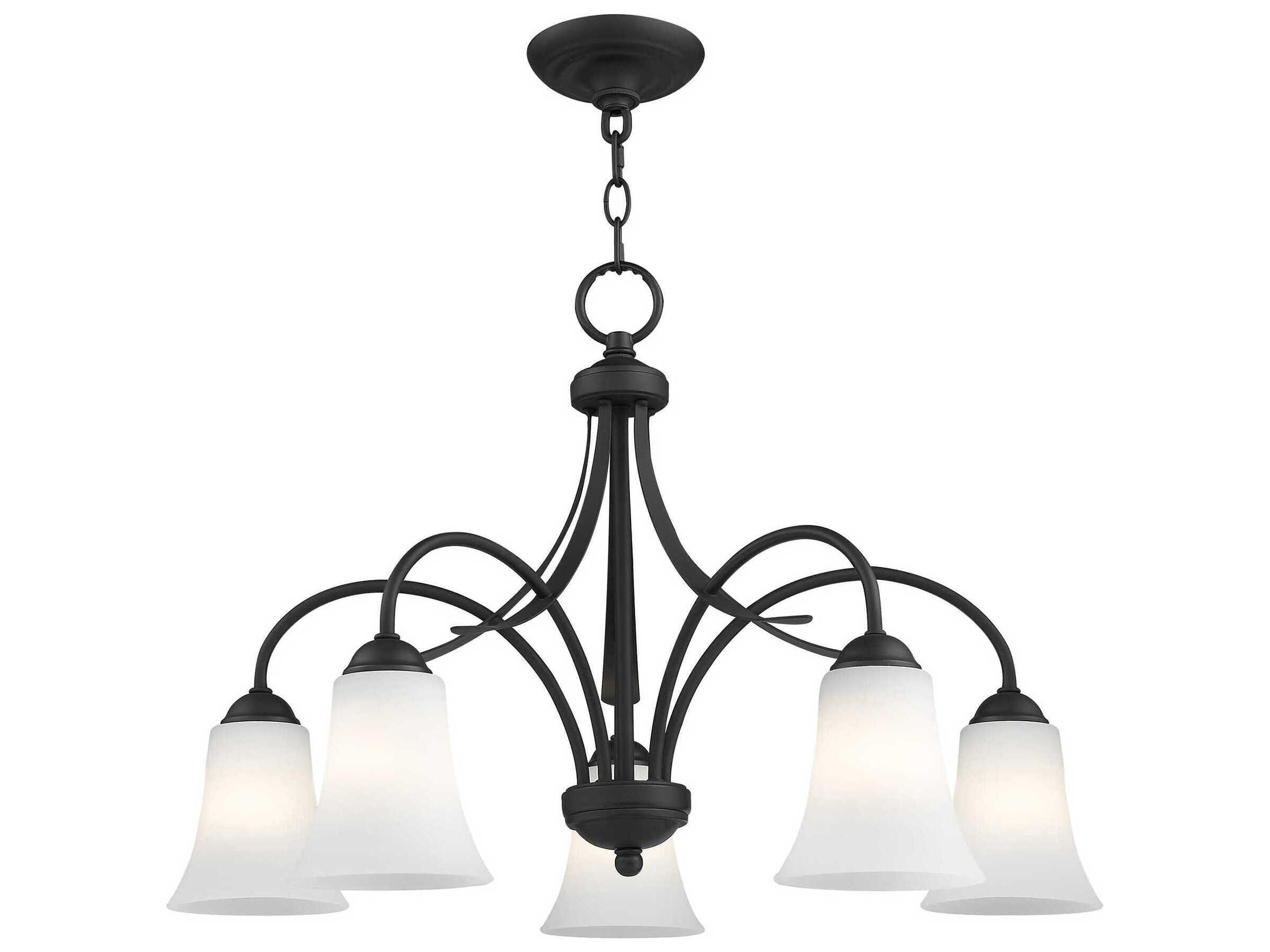 Livex Lighting Ridgedale 5-Light Black White Glass Bell Chandelier