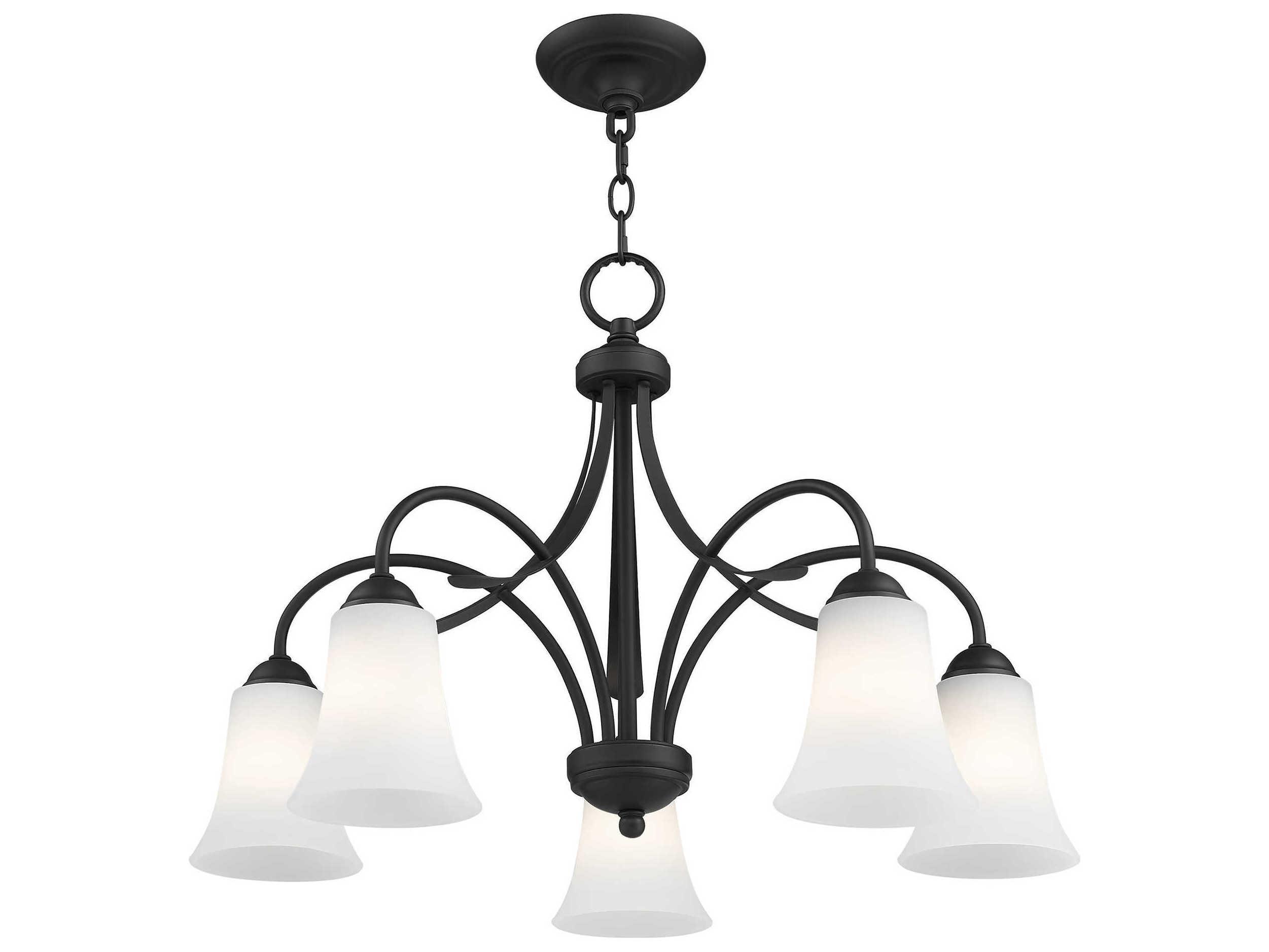 Livex Lighting Ridgedale 5-Light Black White Glass Bell Chandelier