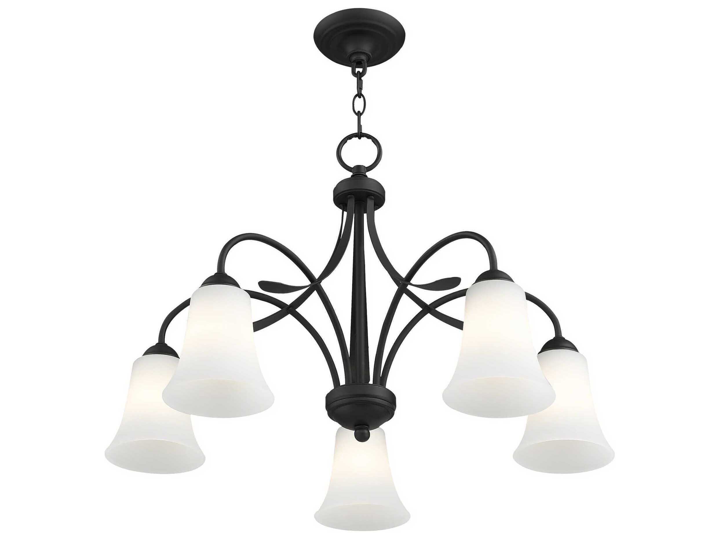 Livex Lighting Ridgedale 5-Light Black White Glass Bell Chandelier