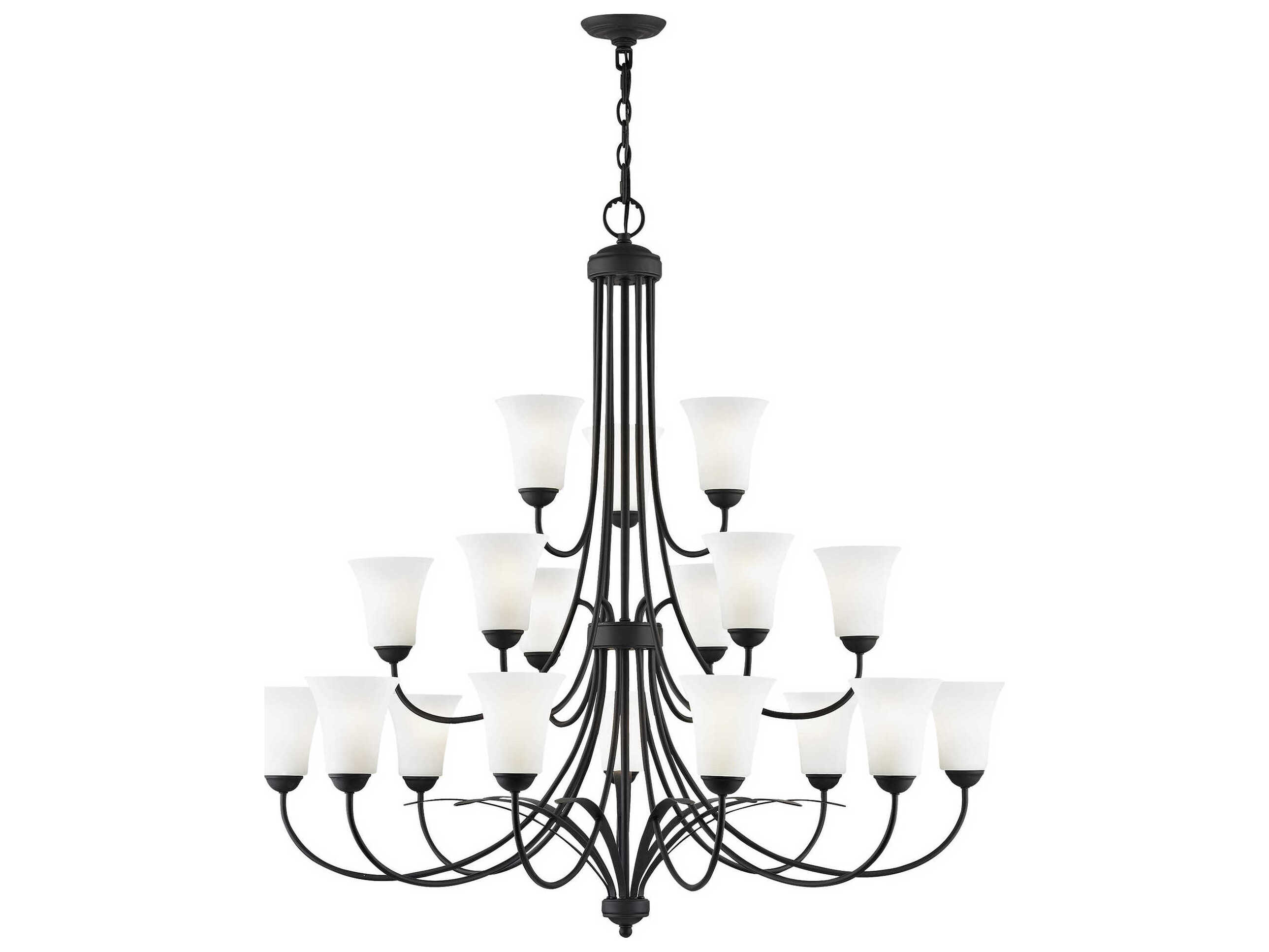 Livex Lighting Ridgedale 18-Light8-Light Black White Glass Bell Chandelier