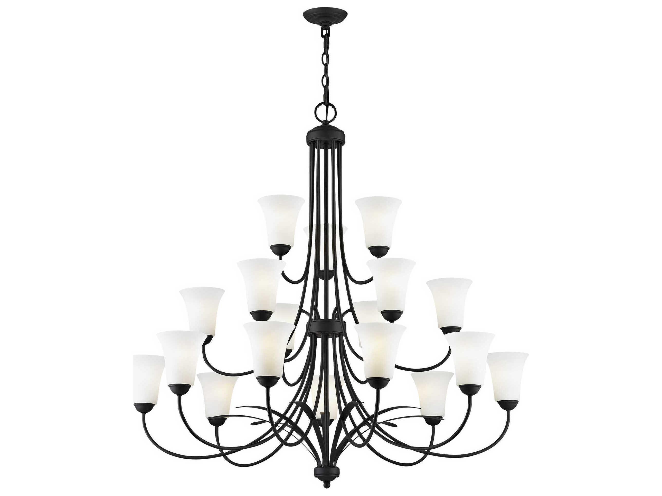 Livex Lighting Ridgedale 18-Light8-Light Black White Glass Bell Chandelier
