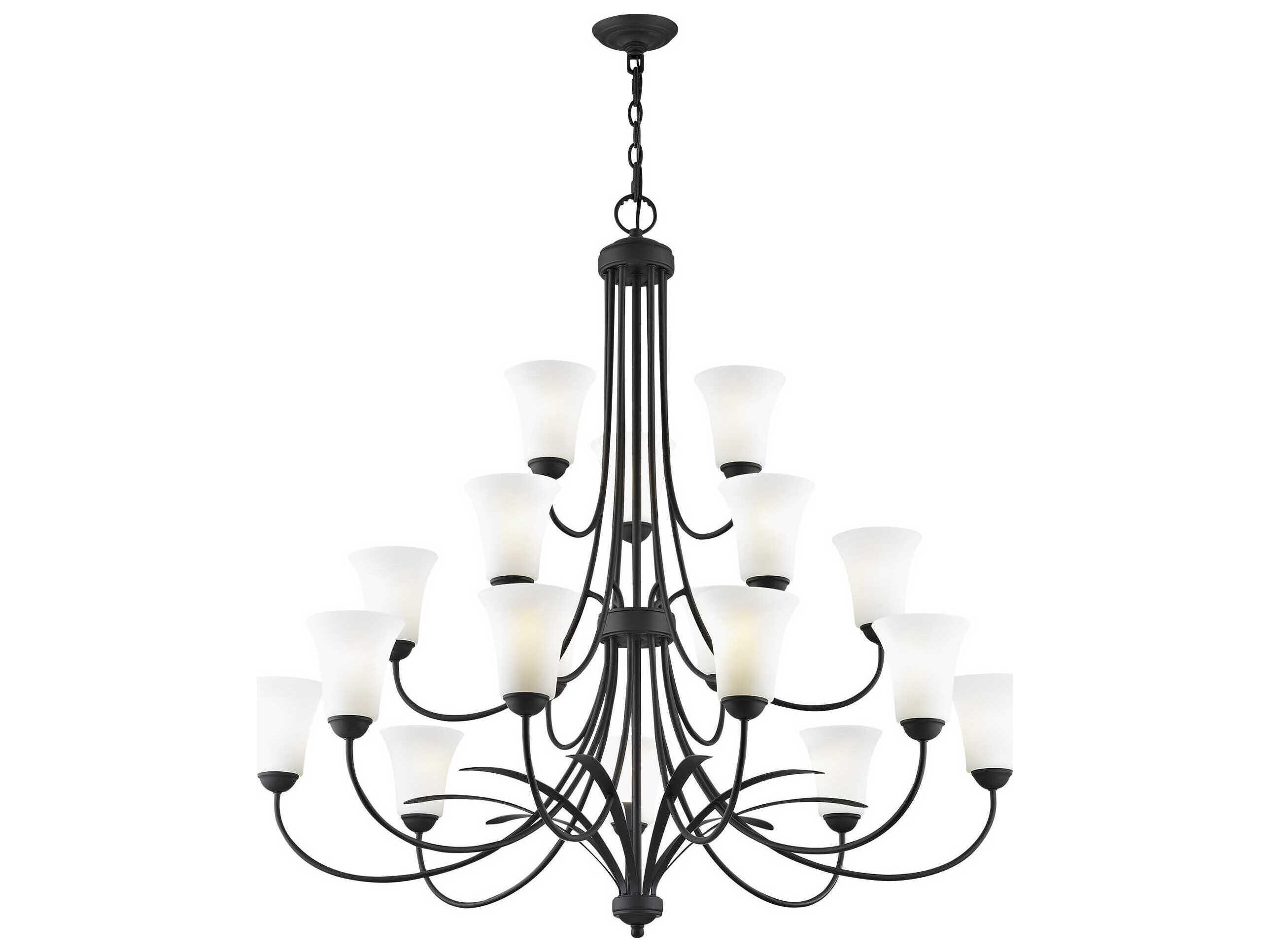 Livex Lighting Ridgedale 18-Light8-Light Black White Glass Bell Chandelier