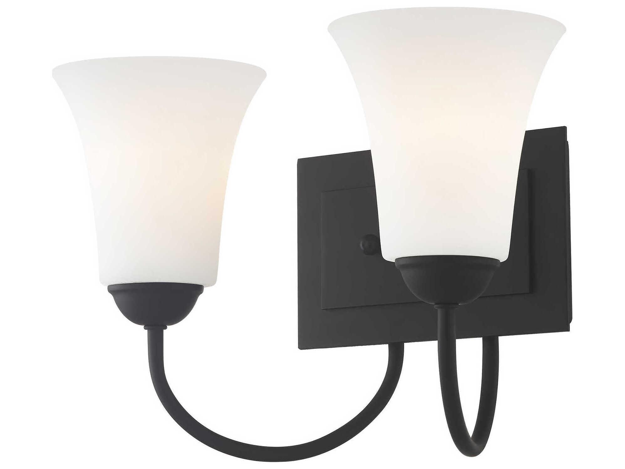 Livex Lighting Ridgedale 2-Light Black White Glass Vanity Light