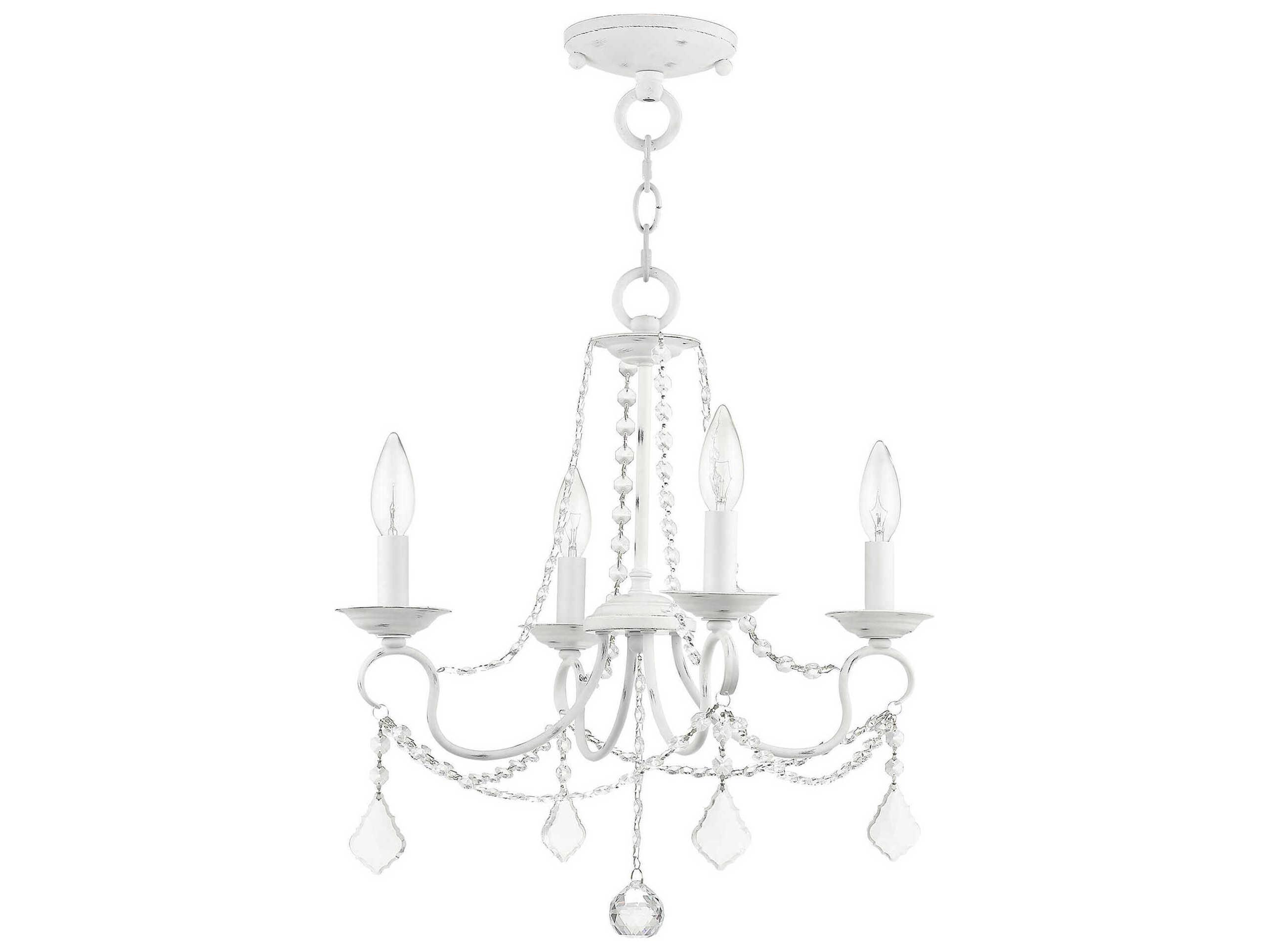 Livex Lighting Pennington 4-Light Antique White Crystal Candelabra Chandelier