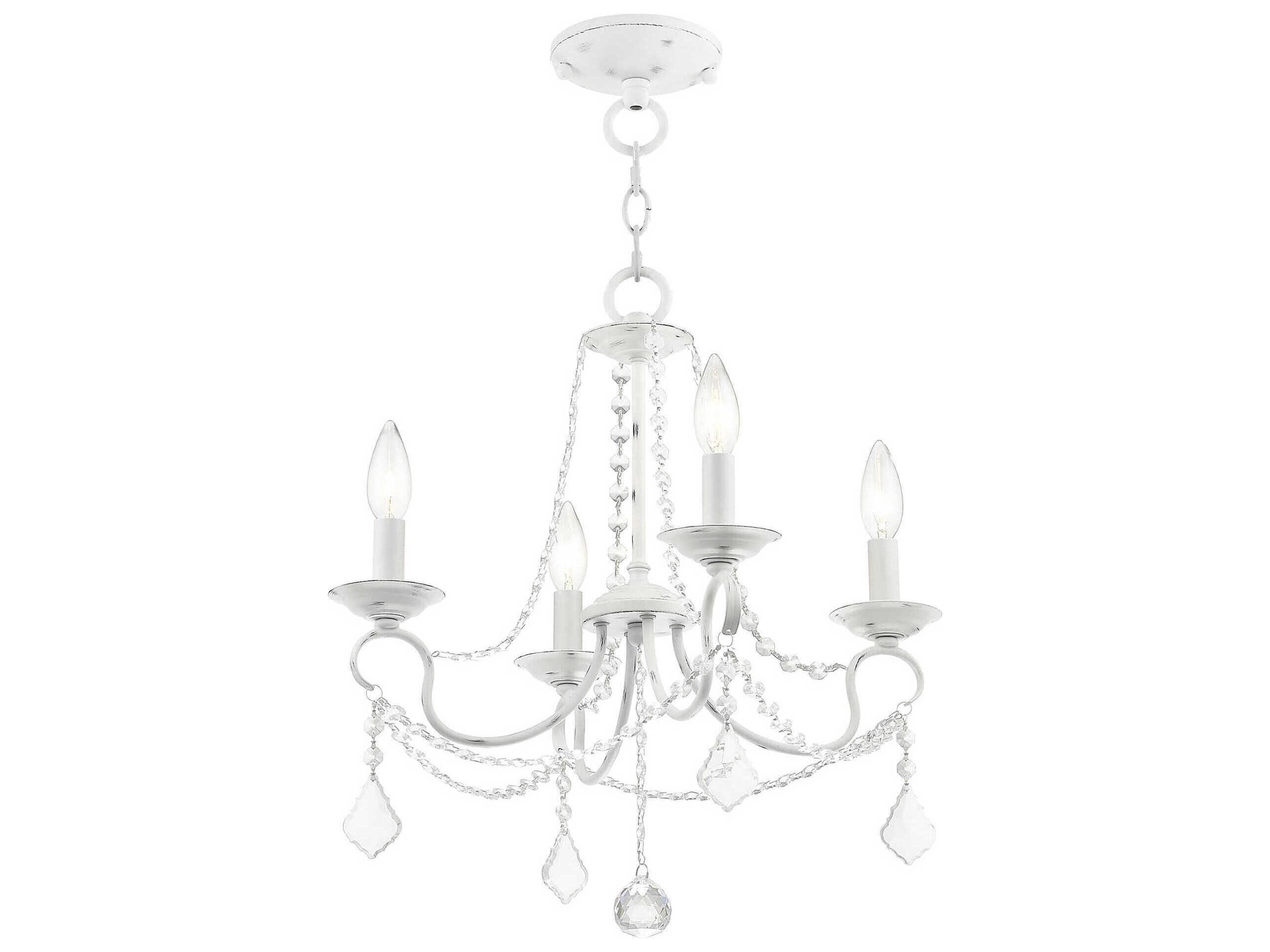 Livex Lighting Pennington 4-Light Antique White Crystal Candelabra Chandelier