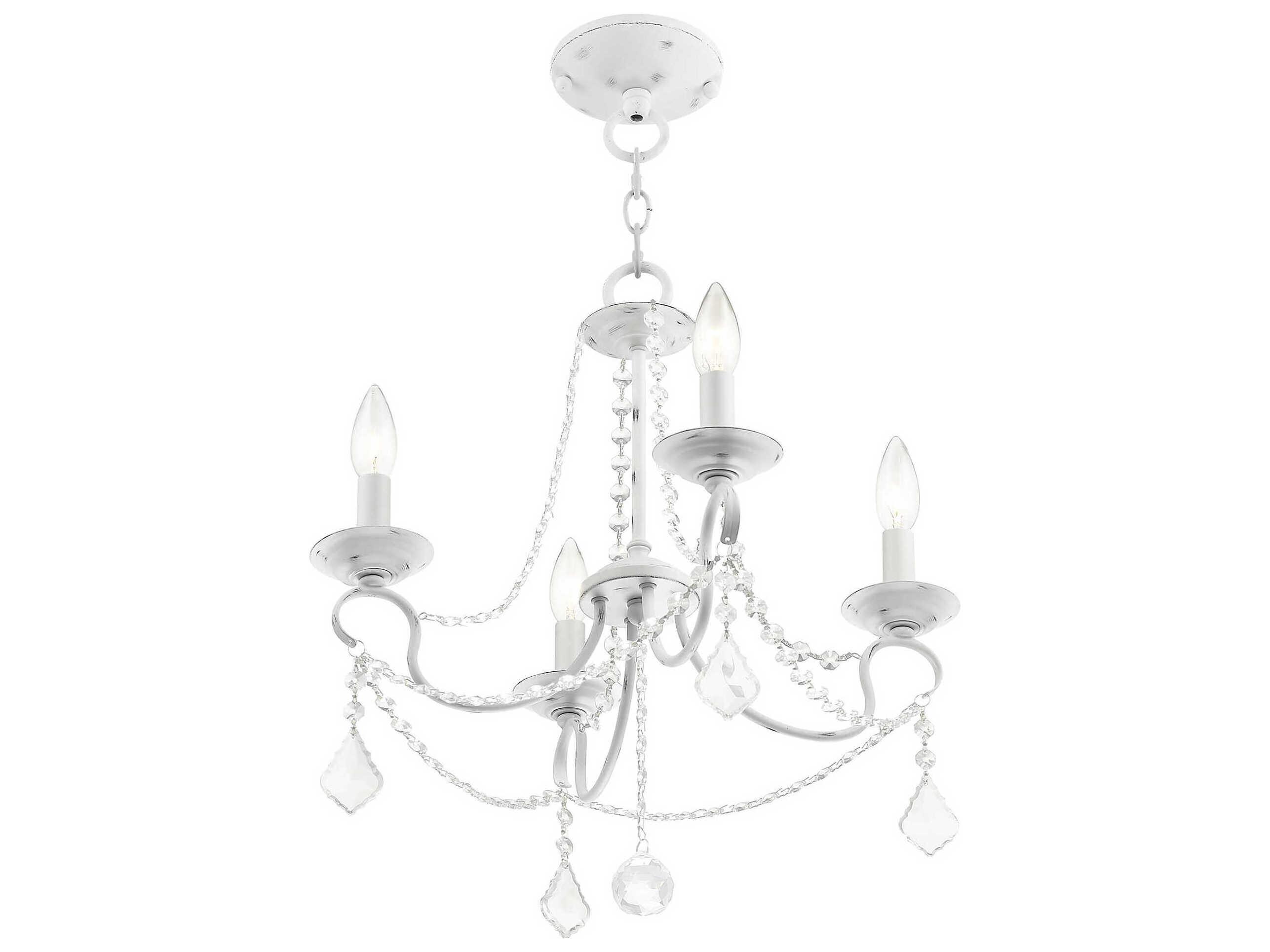 Livex Lighting Pennington 4-Light Antique White Crystal Candelabra Chandelier