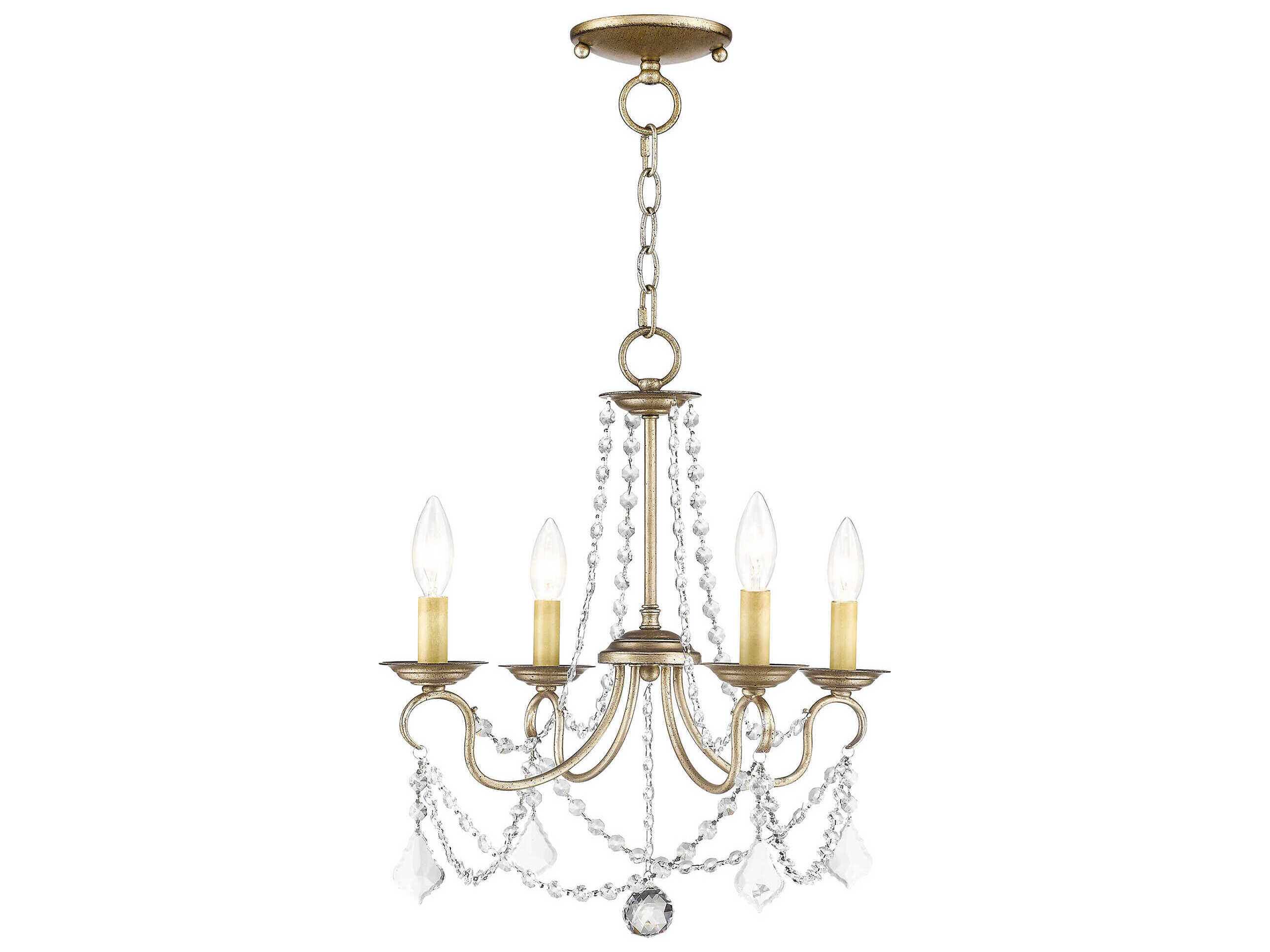 Livex Lighting Pennington 4-Light Hand Painted Antique Silver Leaf Crystal Candelabra Chandelier