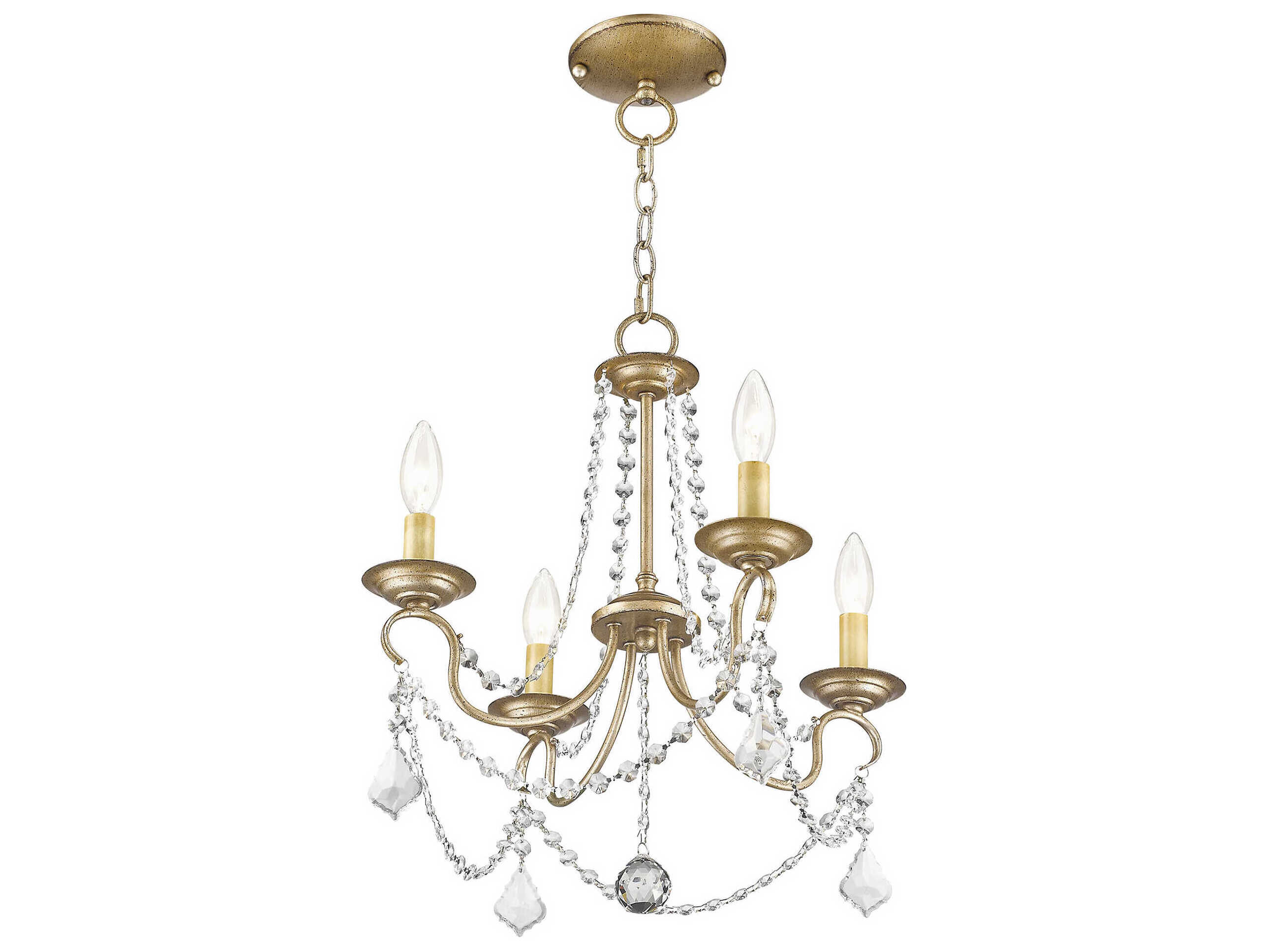 Livex Lighting Pennington 4-Light Hand Painted Antique Silver Leaf Crystal Candelabra Chandelier