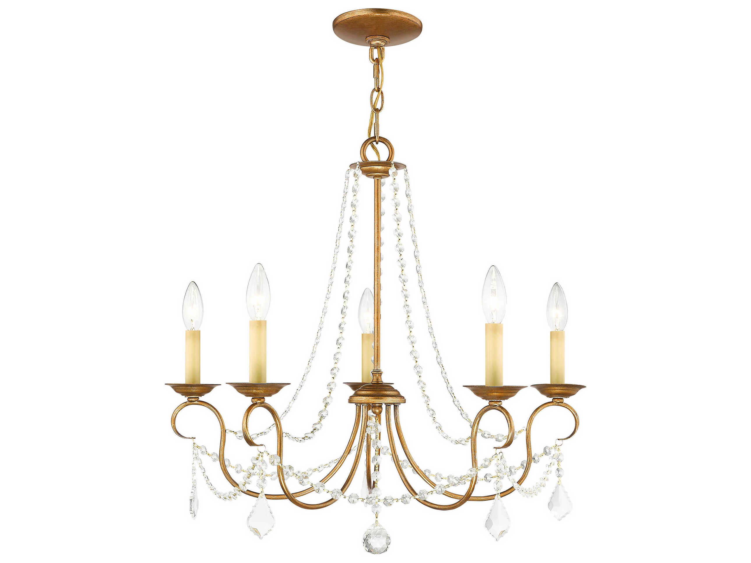 Livex Lighting Pennington 5-Light Antique Gold Leaf Crystal Candelabra Chandelier