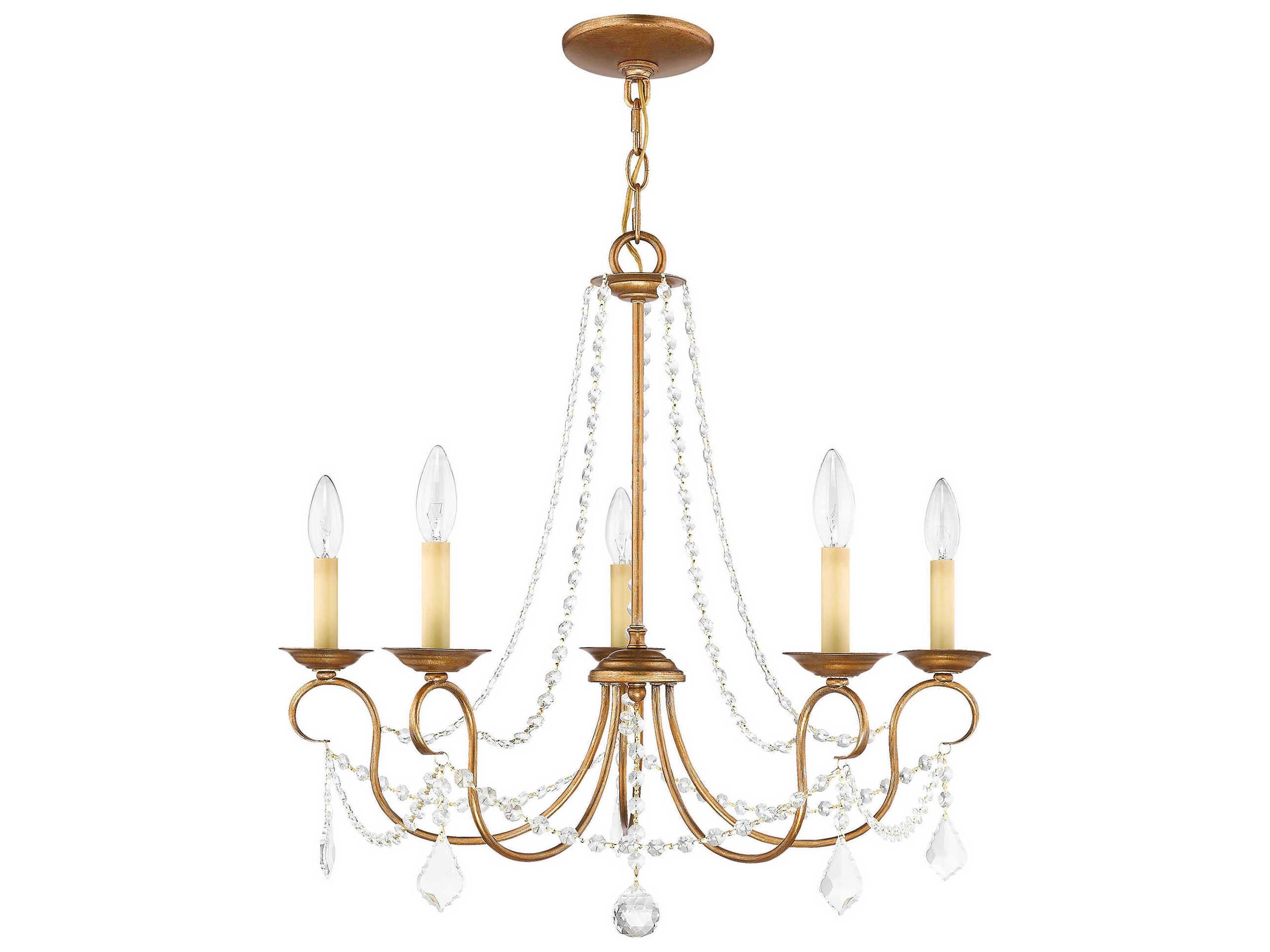 Livex Lighting Pennington 5-Light Antique Gold Leaf Crystal Candelabra Chandelier