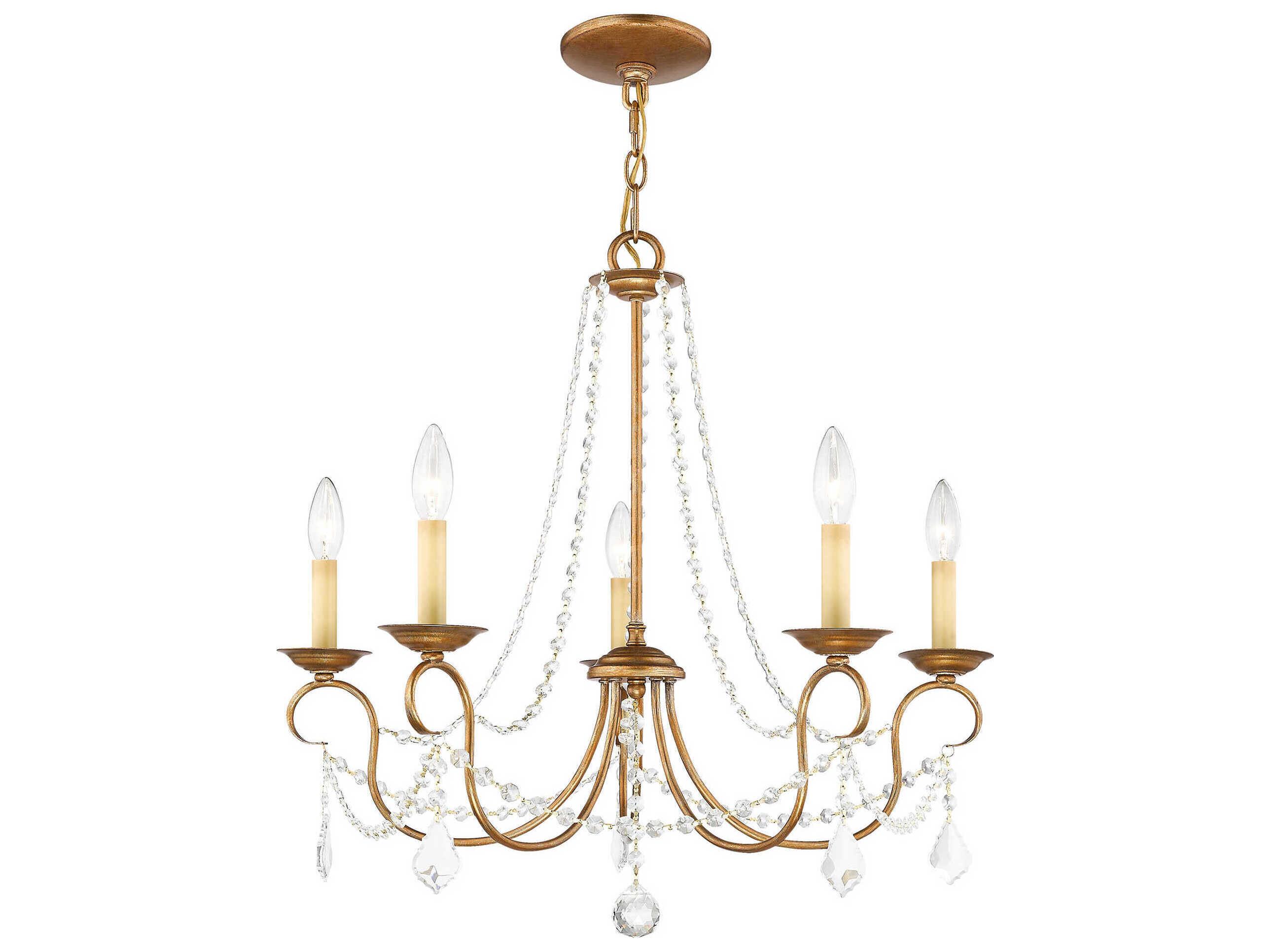 Livex Lighting Pennington 5-Light Antique Gold Leaf Crystal Candelabra Chandelier