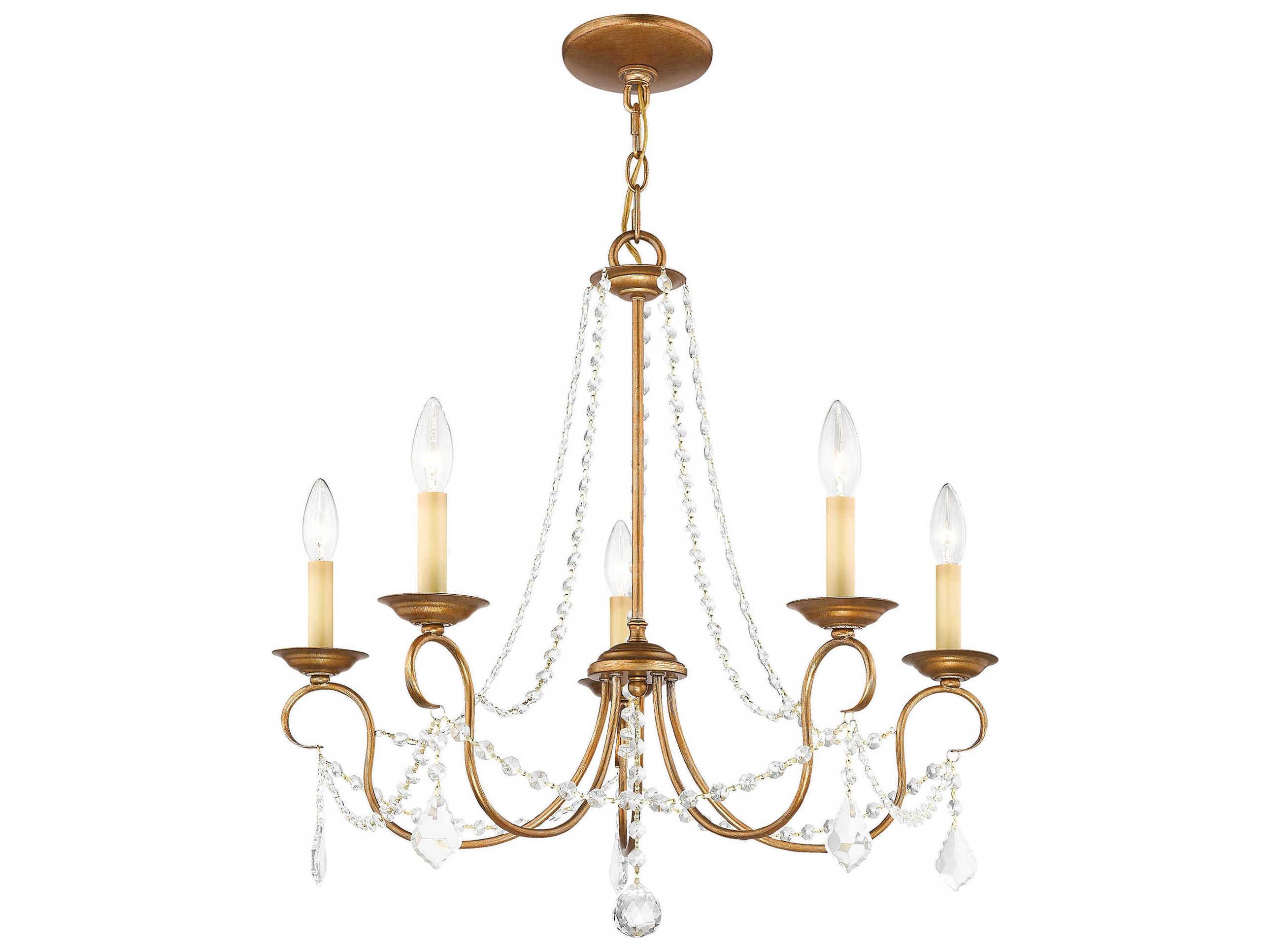 Livex Lighting Pennington 5-Light Antique Gold Leaf Crystal Candelabra Chandelier