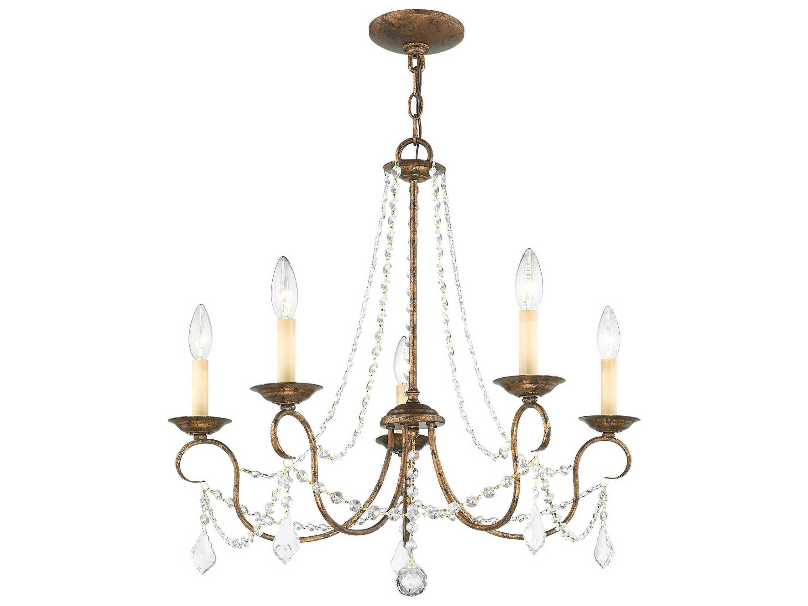 Livex Lighting Pennington 5-Light Hand Applied Venetian Golden Bronze Crystal Candelabra Chandelier