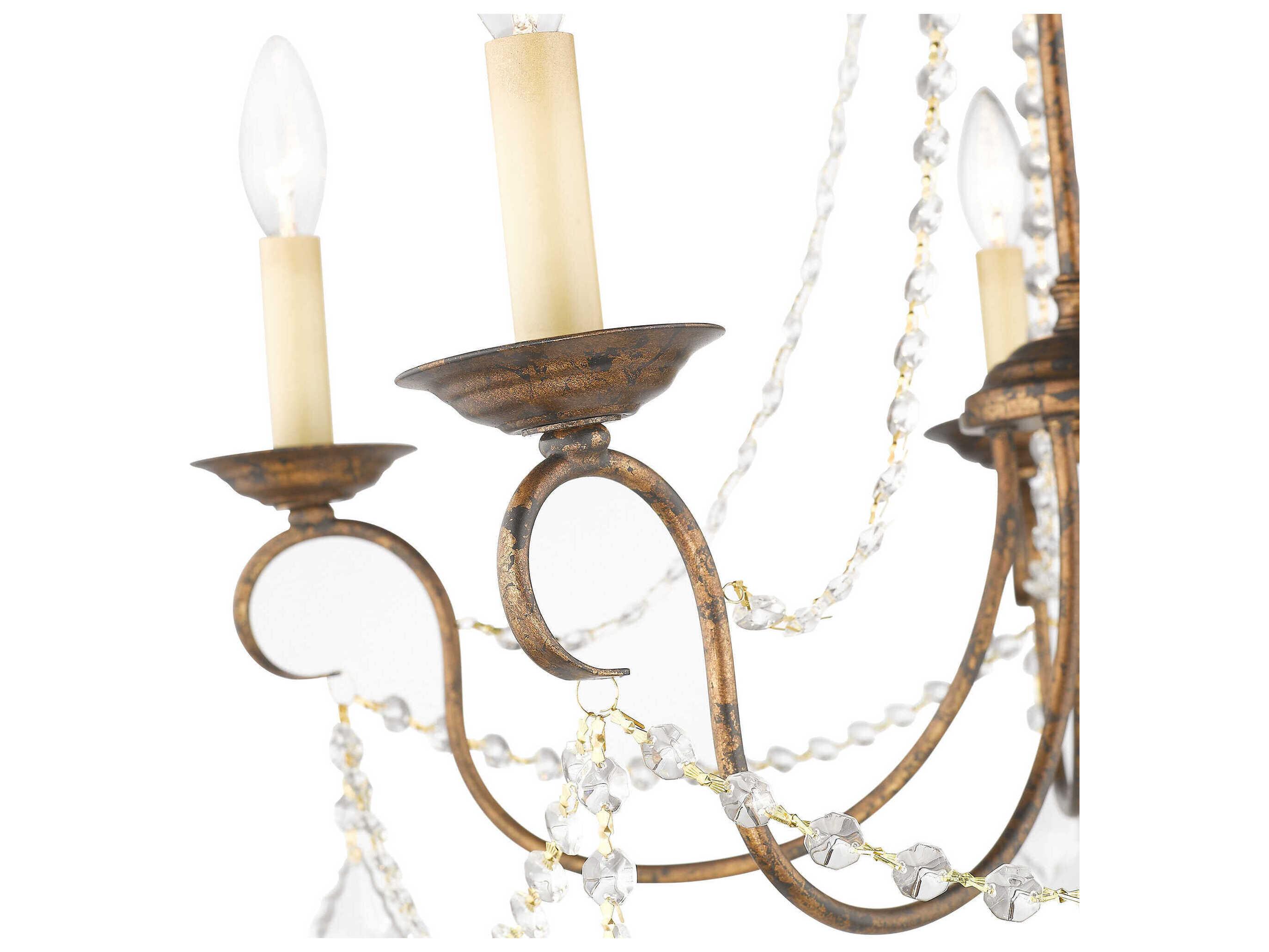 Livex Lighting Pennington 5-Light Hand Applied Venetian Golden Bronze Crystal Candelabra Chandelier