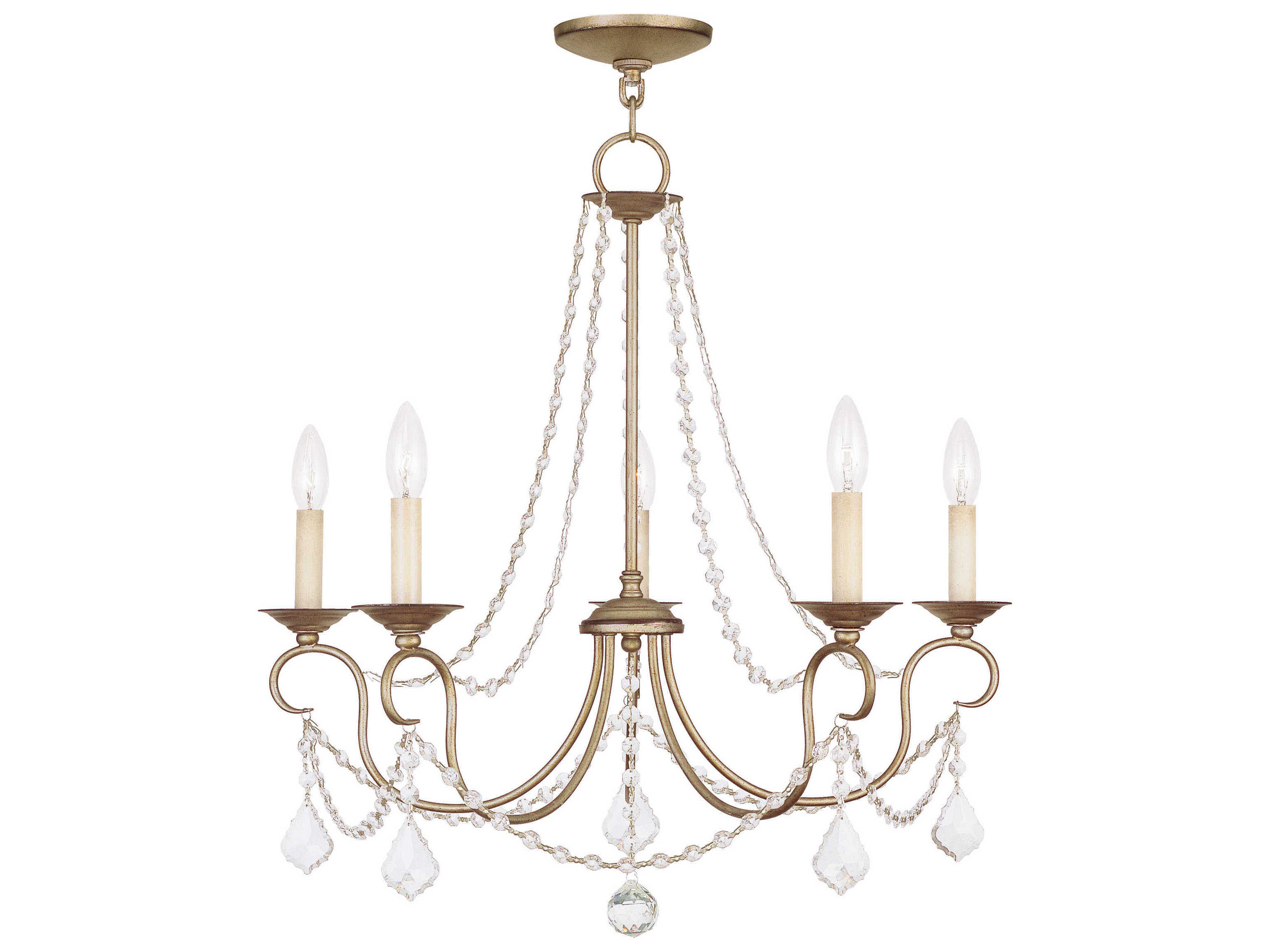 Livex Lighting Pennington 5-Light Hand Painted Antique Silver Leaf Crystal Candelabra Chandelier
