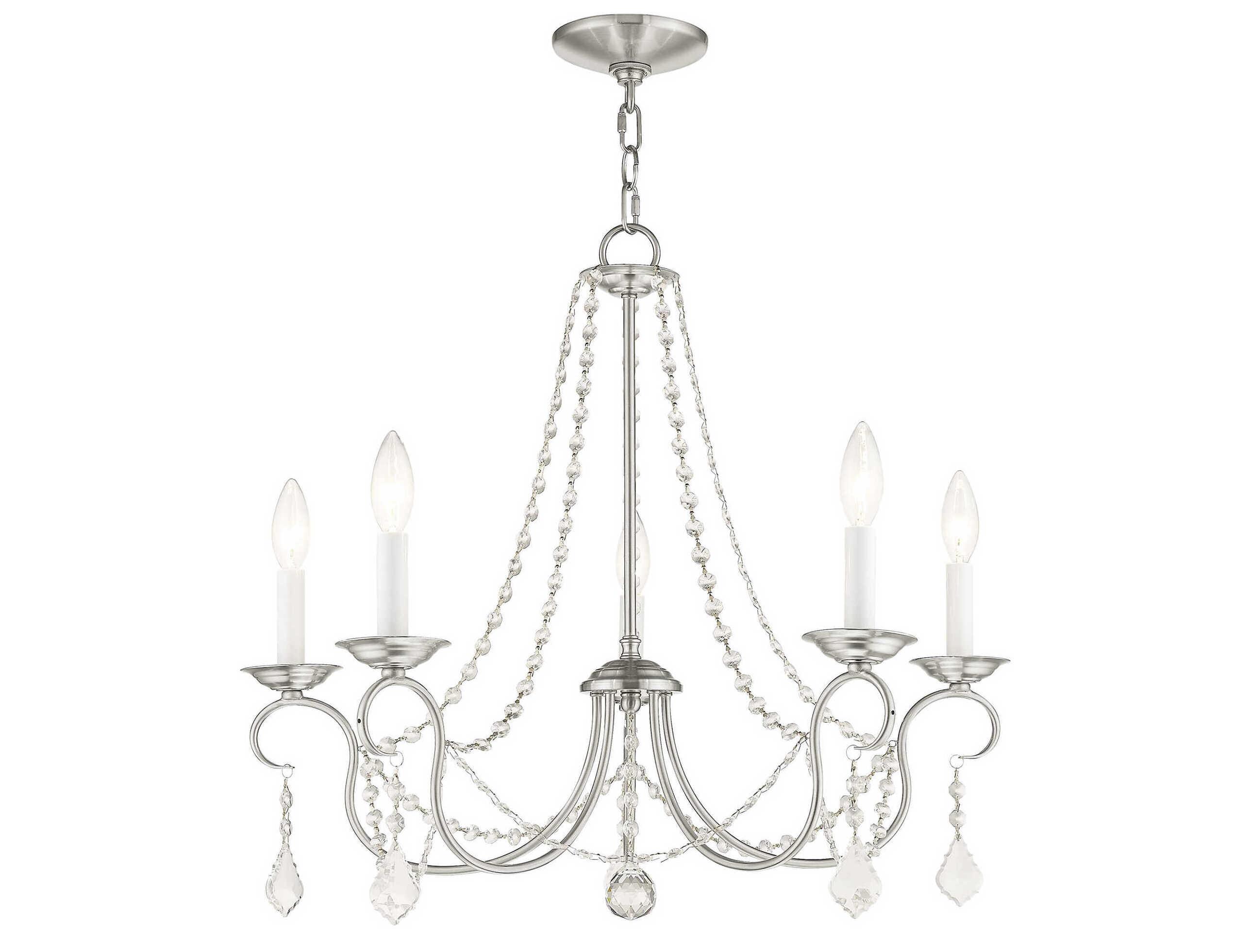 Livex Lighting Pennington 5-Light Brushed Nickel Crystal Candelabra Chandelier